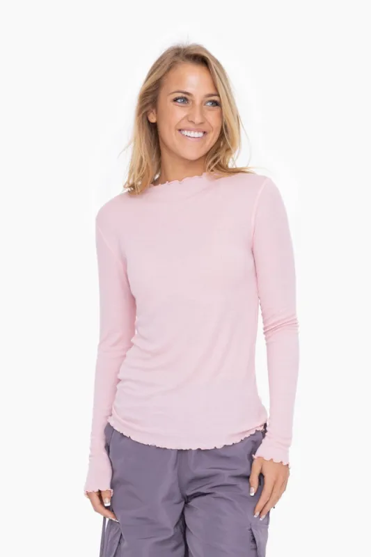 Light Pink Ribbed Lettuce Trim Top sold by Pinkblush