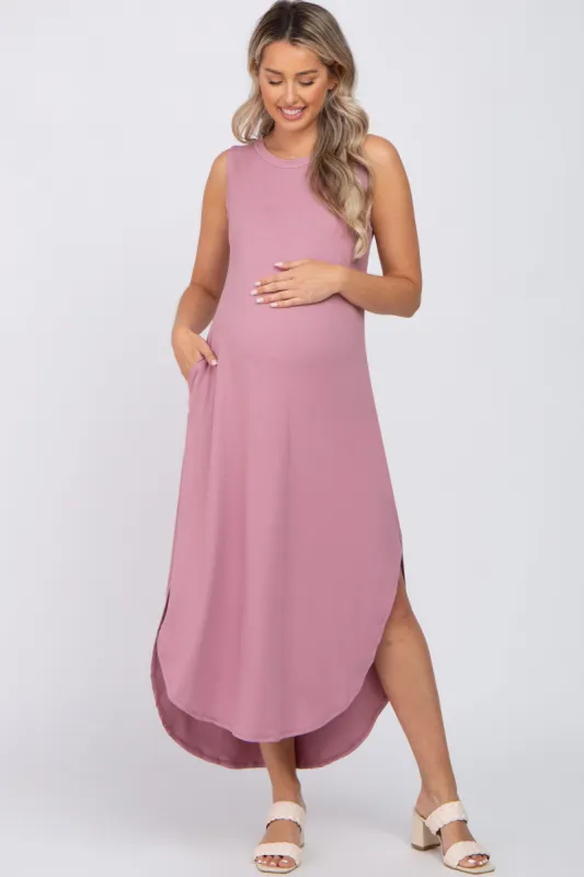 Mauve Sleeveless Round Hem Maternity Maxi Dress sold by Pinkblush