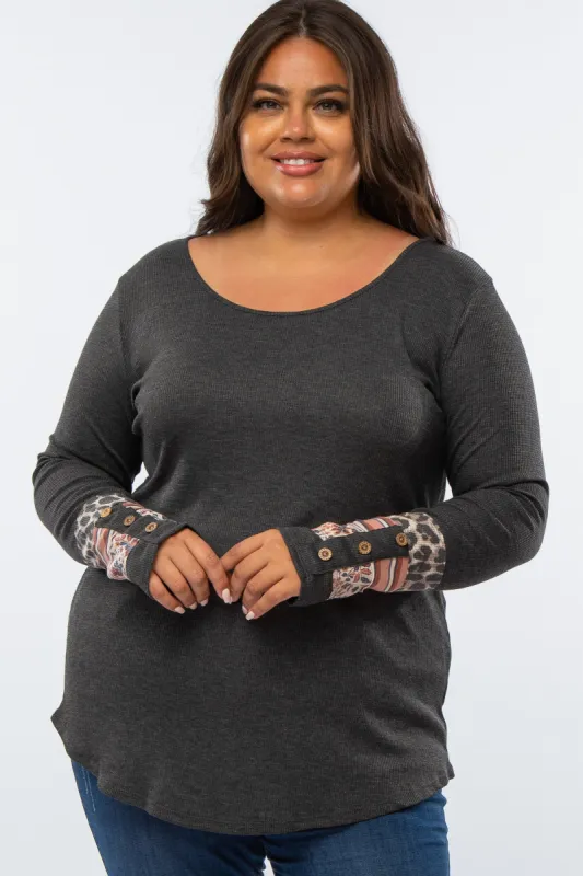 Charcoal Colorblock Sleeve Plus Top sold by Pinkblush