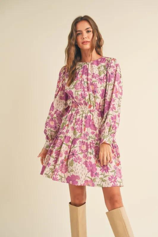 Lilac Multi Floral Border Print Flared Mini Dress sold by Pinkblush