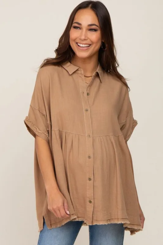 Moha Button Up Contrast Stitch Short Sleeve Maternity Top sold by Pinkblush