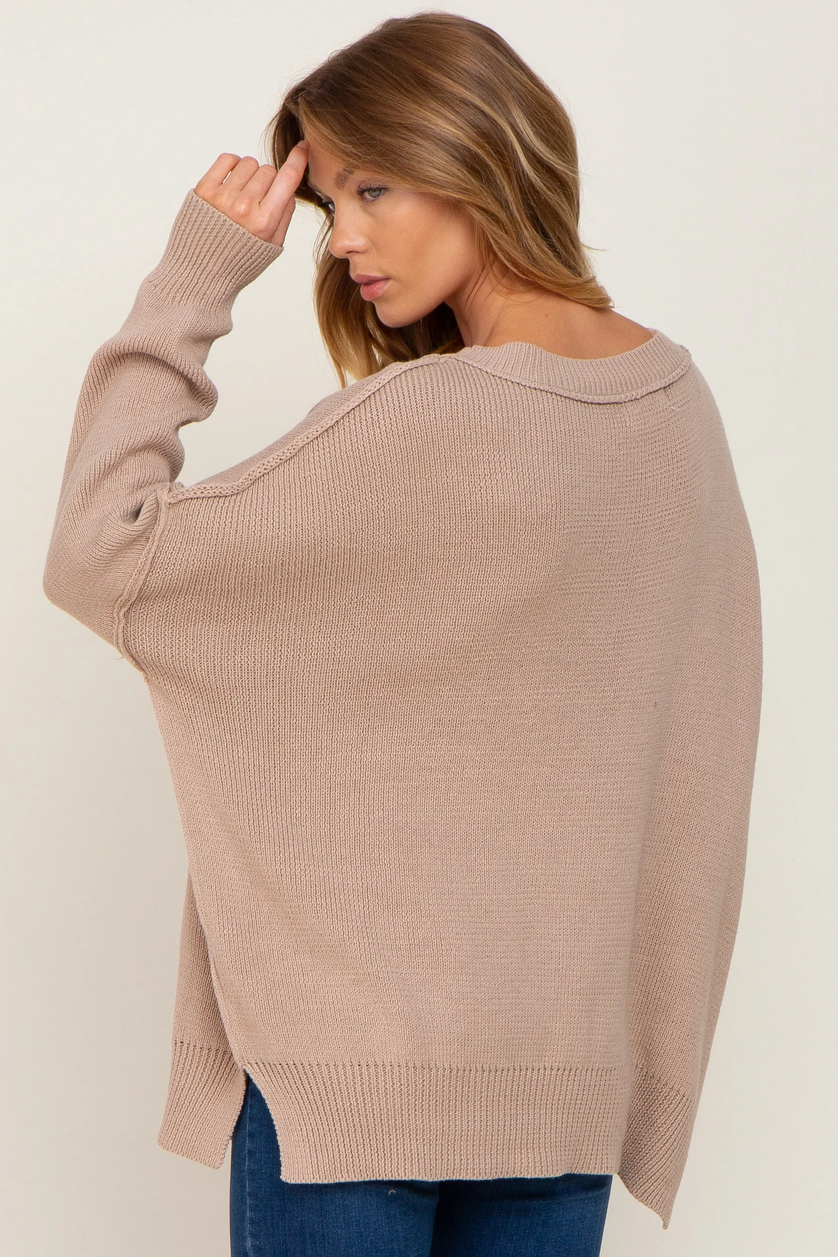 Taupe Exposed Seam Side Slit Sweater sold by Pinkblush product image thumbnail 3