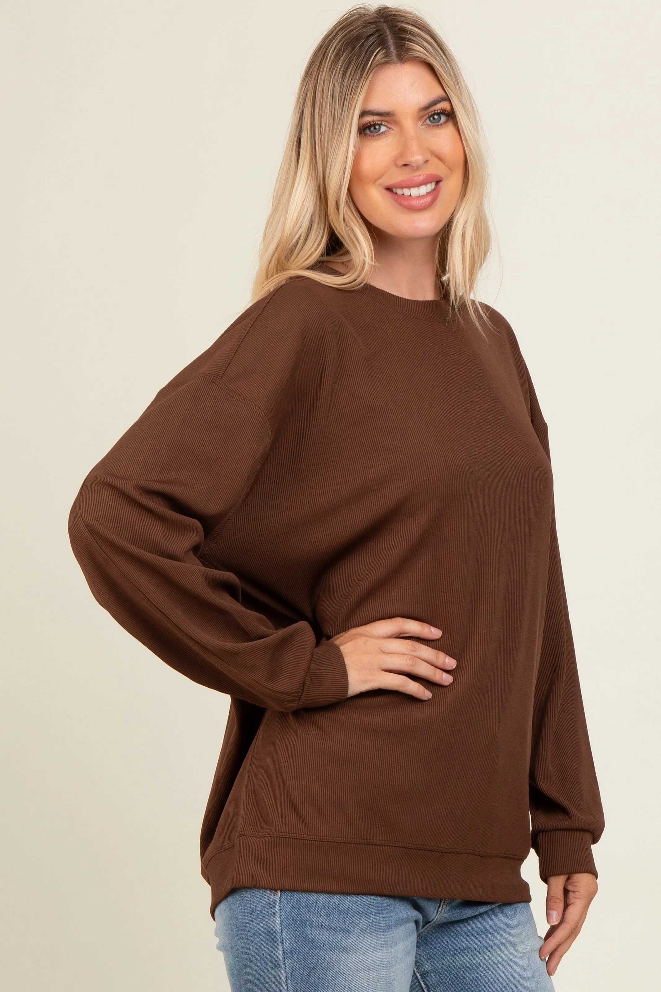 Brown Drop Shoulder Sweatshirt sold by Pinkblush product image thumbnail 3
