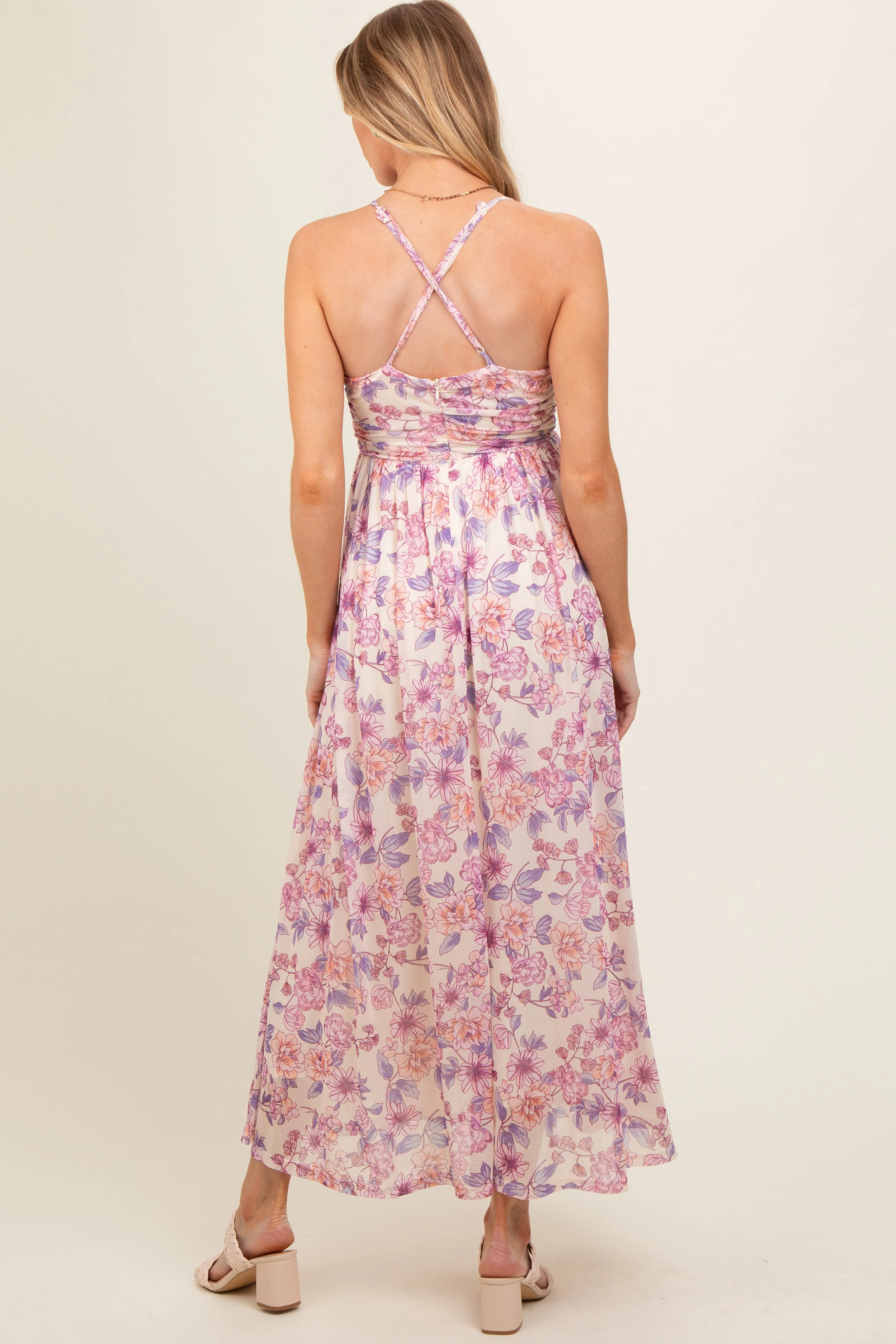 Pink Floral Mesh Sleeveless Maternity Maxi Dress sold by Pinkblush product image thumbnail 3