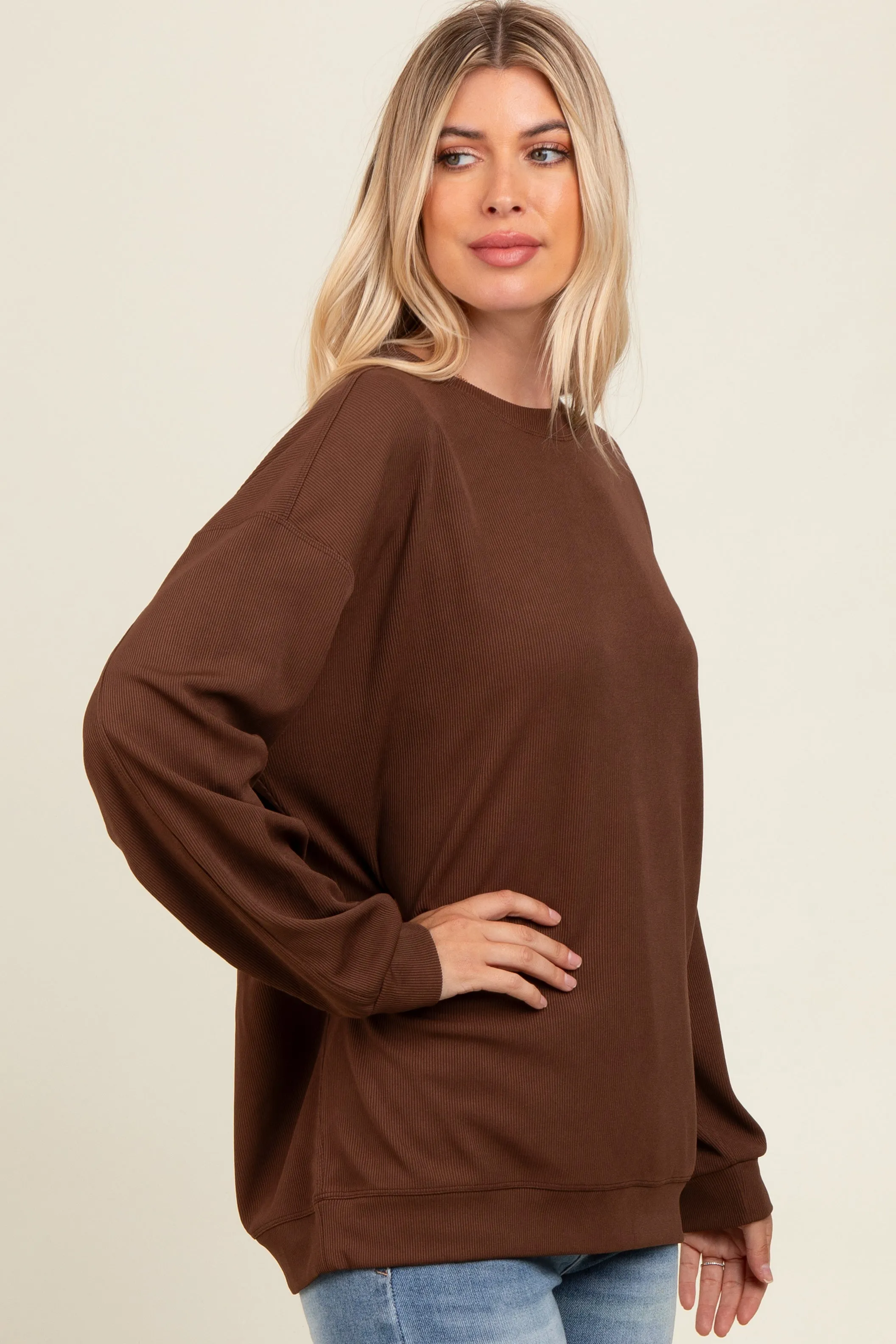 Brown Drop Shoulder Sweatshirt sold by Pinkblush product image thumbnail 4