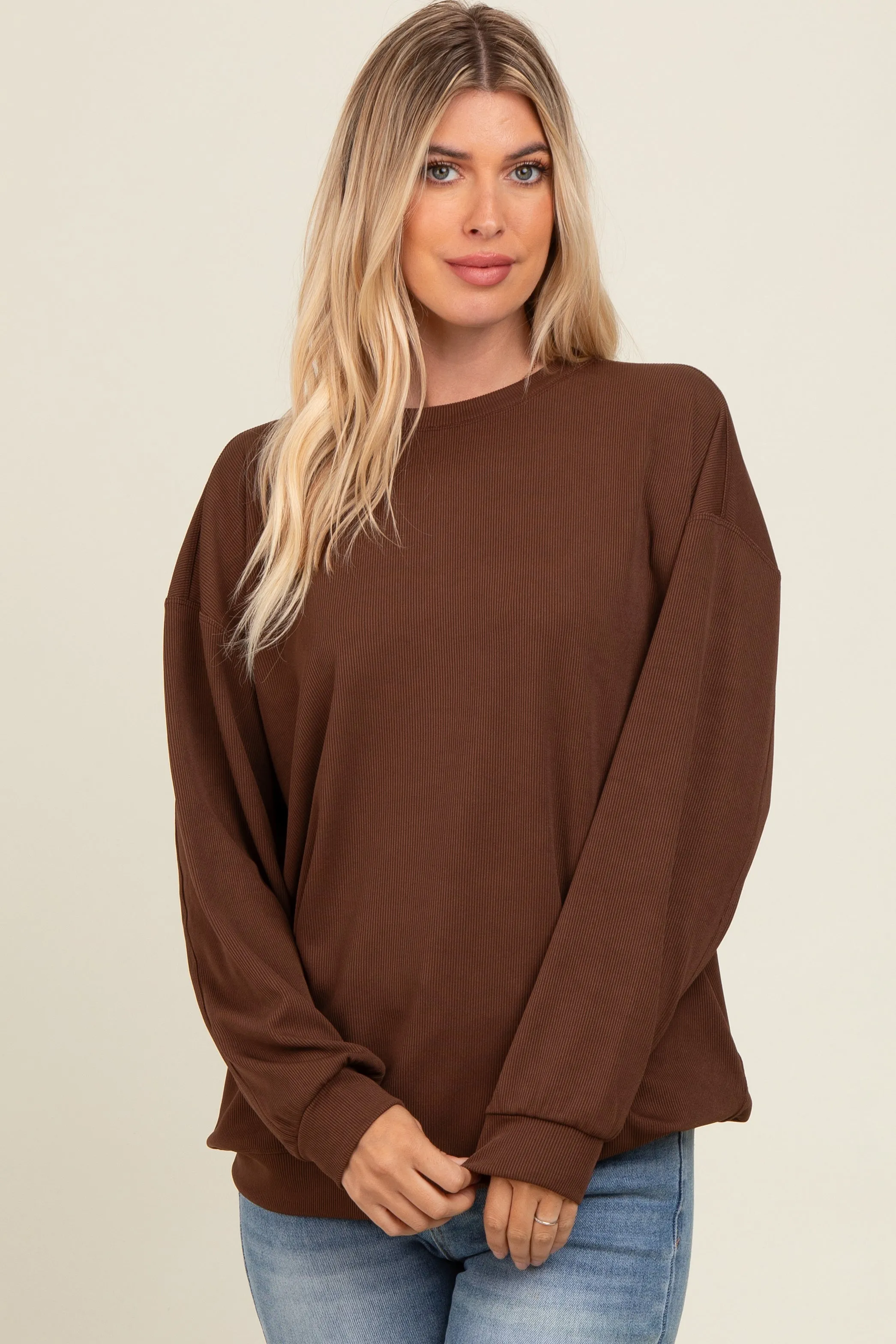 Brown Drop Shoulder Sweatshirt sold by Pinkblush