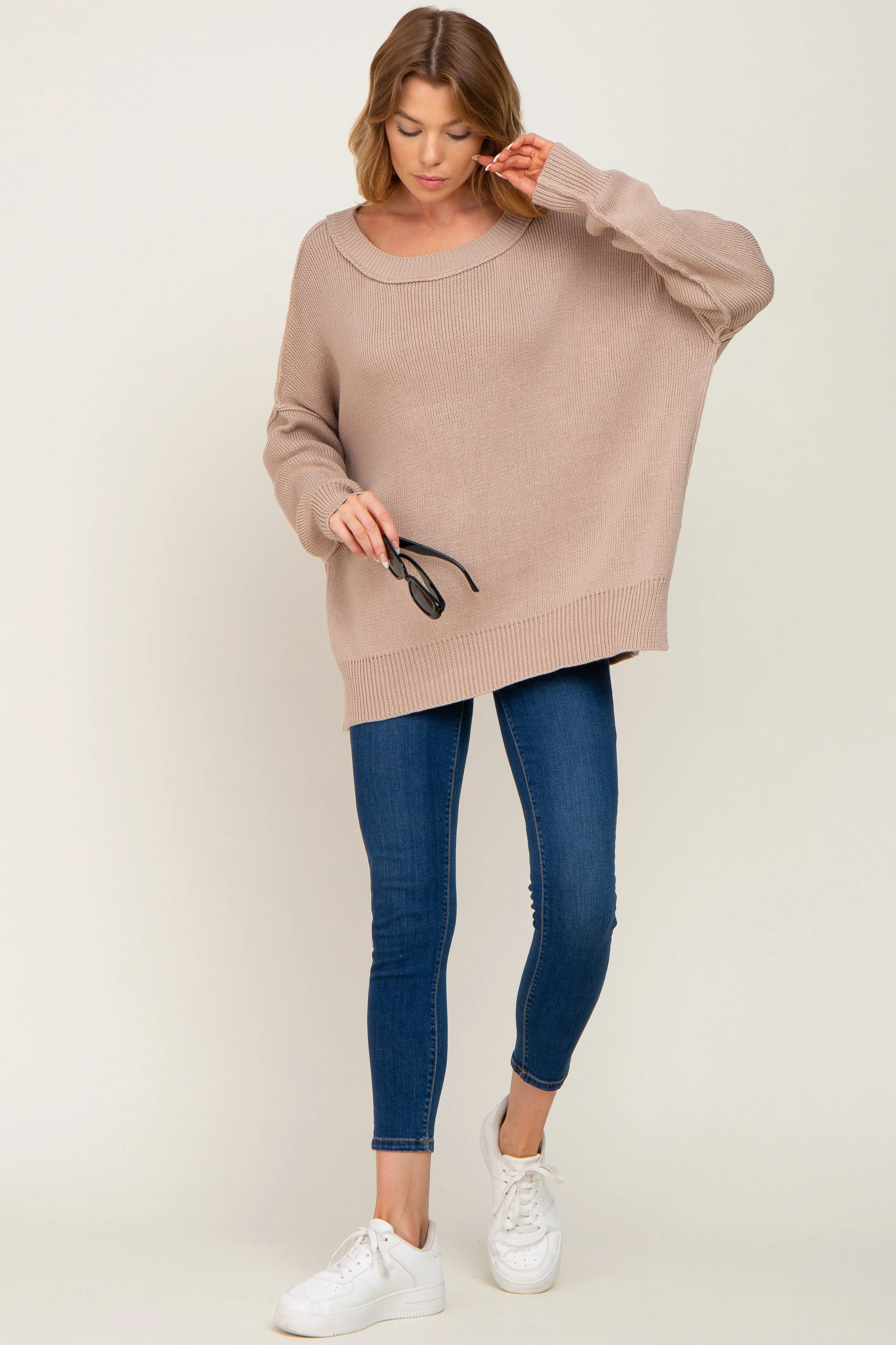 Taupe Exposed Seam Side Slit Sweater sold by Pinkblush product image thumbnail 5