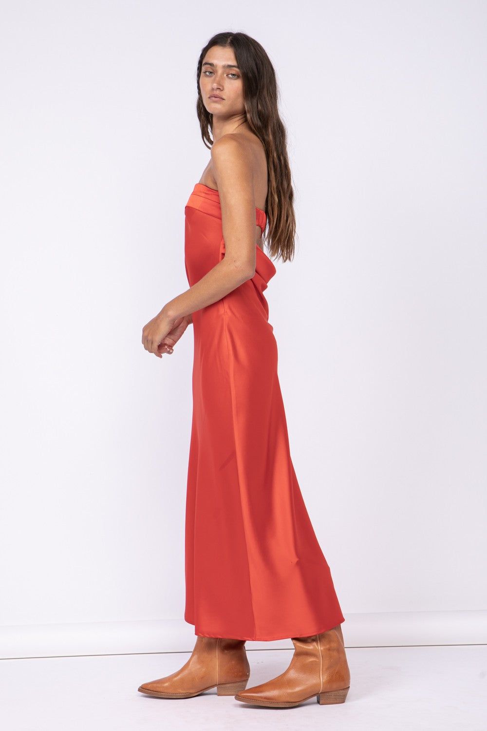 Rust Satin Strapless Dress sold by Pinkblush product image thumbnail 2