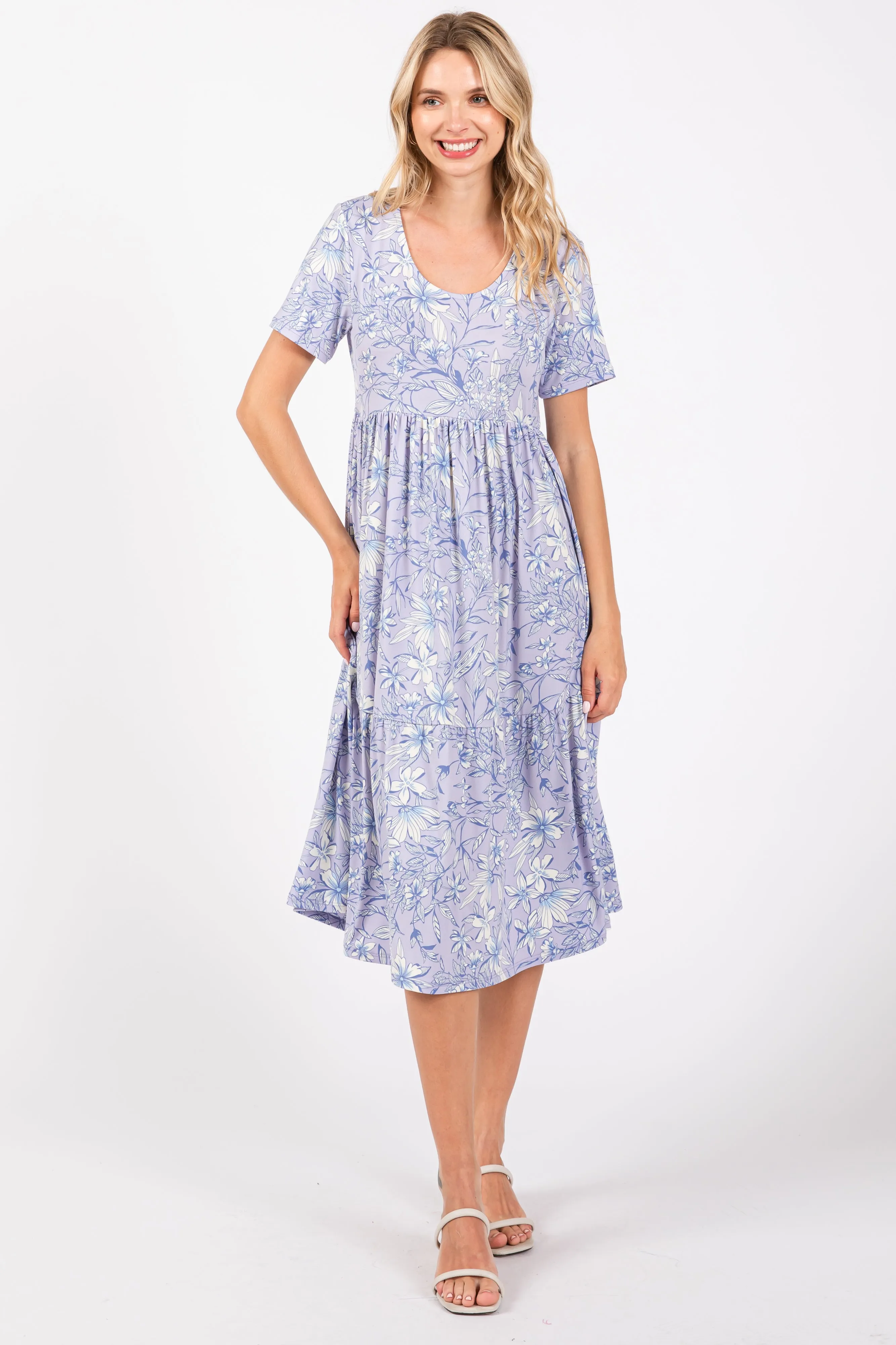 Lavender Floral Tiered Maternity Midi Dress sold by Pinkblush product image thumbnail 4