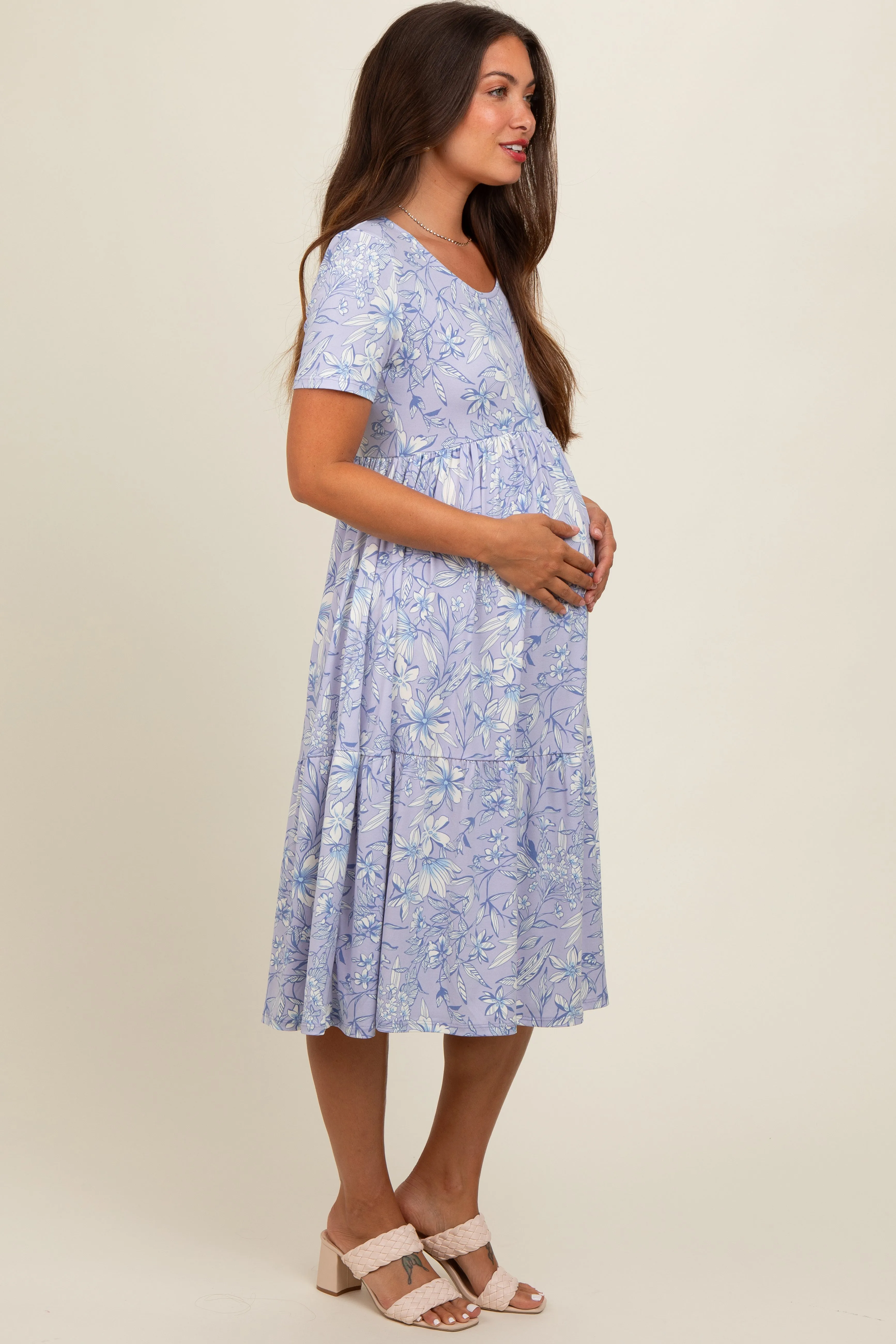 Lavender Floral Tiered Maternity Midi Dress sold by Pinkblush product image thumbnail 2