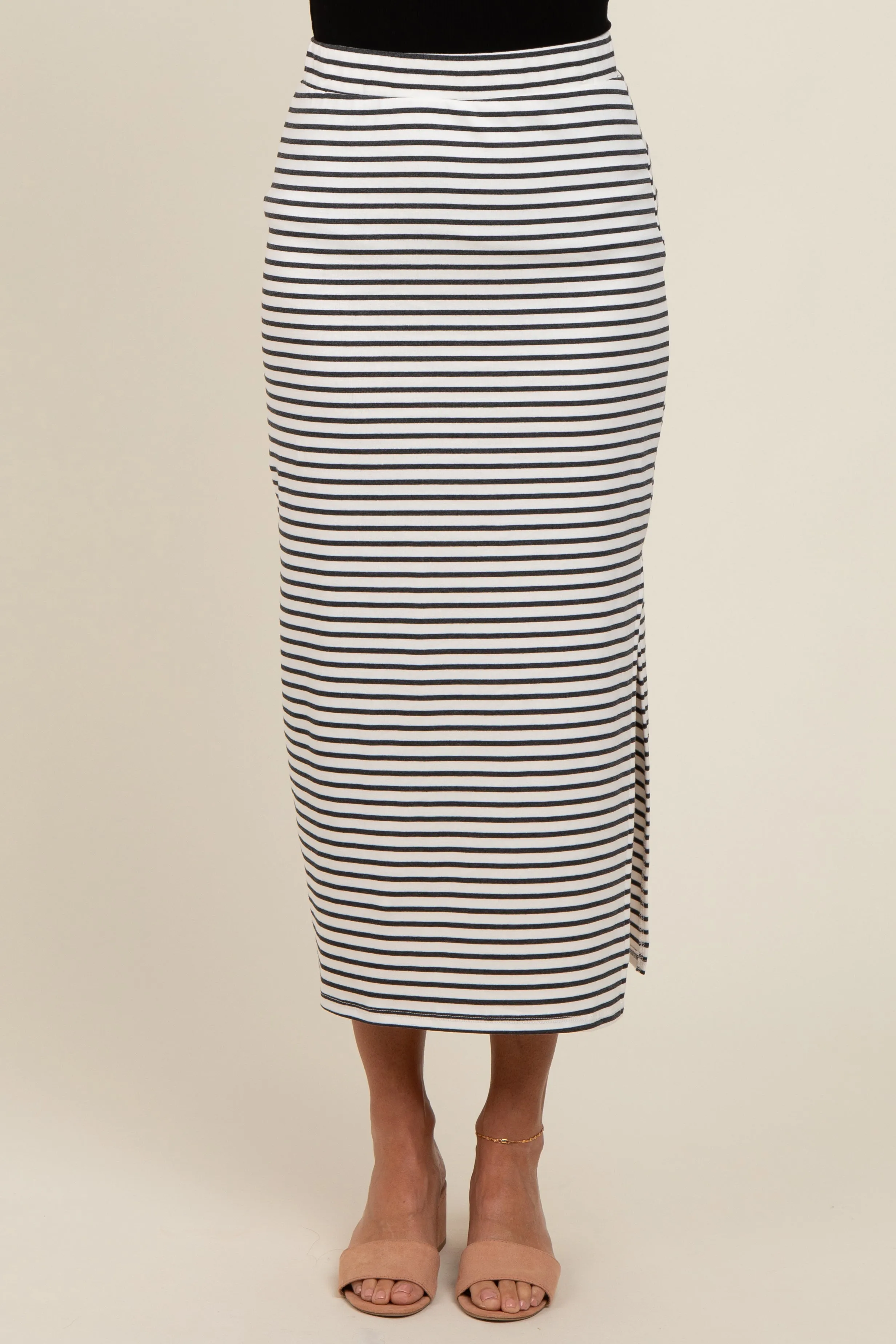 White Striped Fitted Side Slit Maxi Skirt sold by Pinkblush product image thumbnail 2