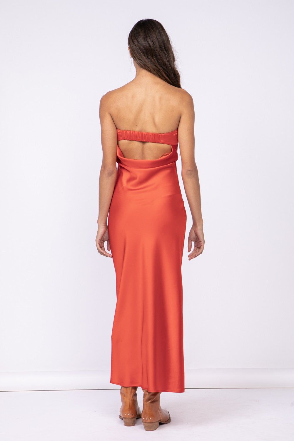 Rust Satin Strapless Dress sold by Pinkblush product image thumbnail 3