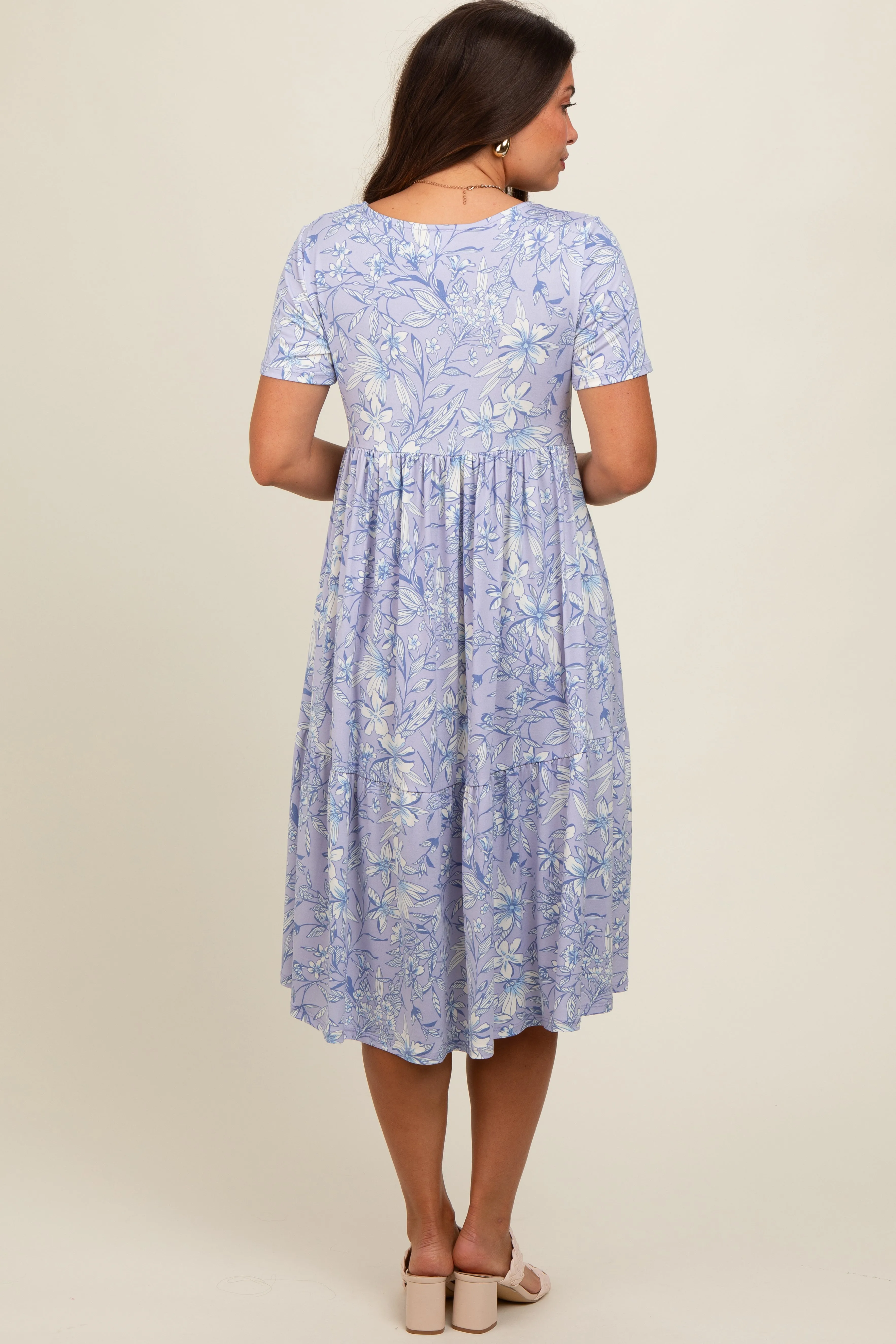 Lavender Floral Tiered Maternity Midi Dress sold by Pinkblush product image thumbnail 3