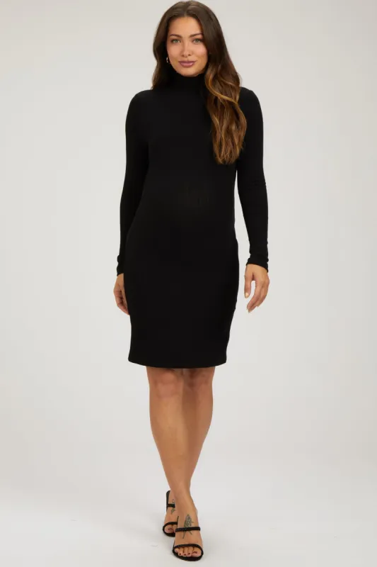 Black Ribbed Mock Neck Maternity Dress sold by Pinkblush