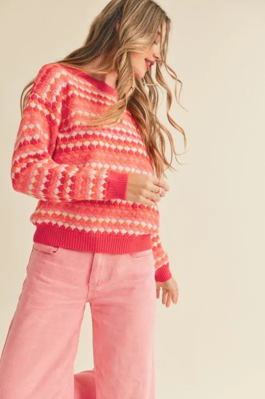 Red Multi-Color Textured Stripe Knit Sweater sold by Pinkblush