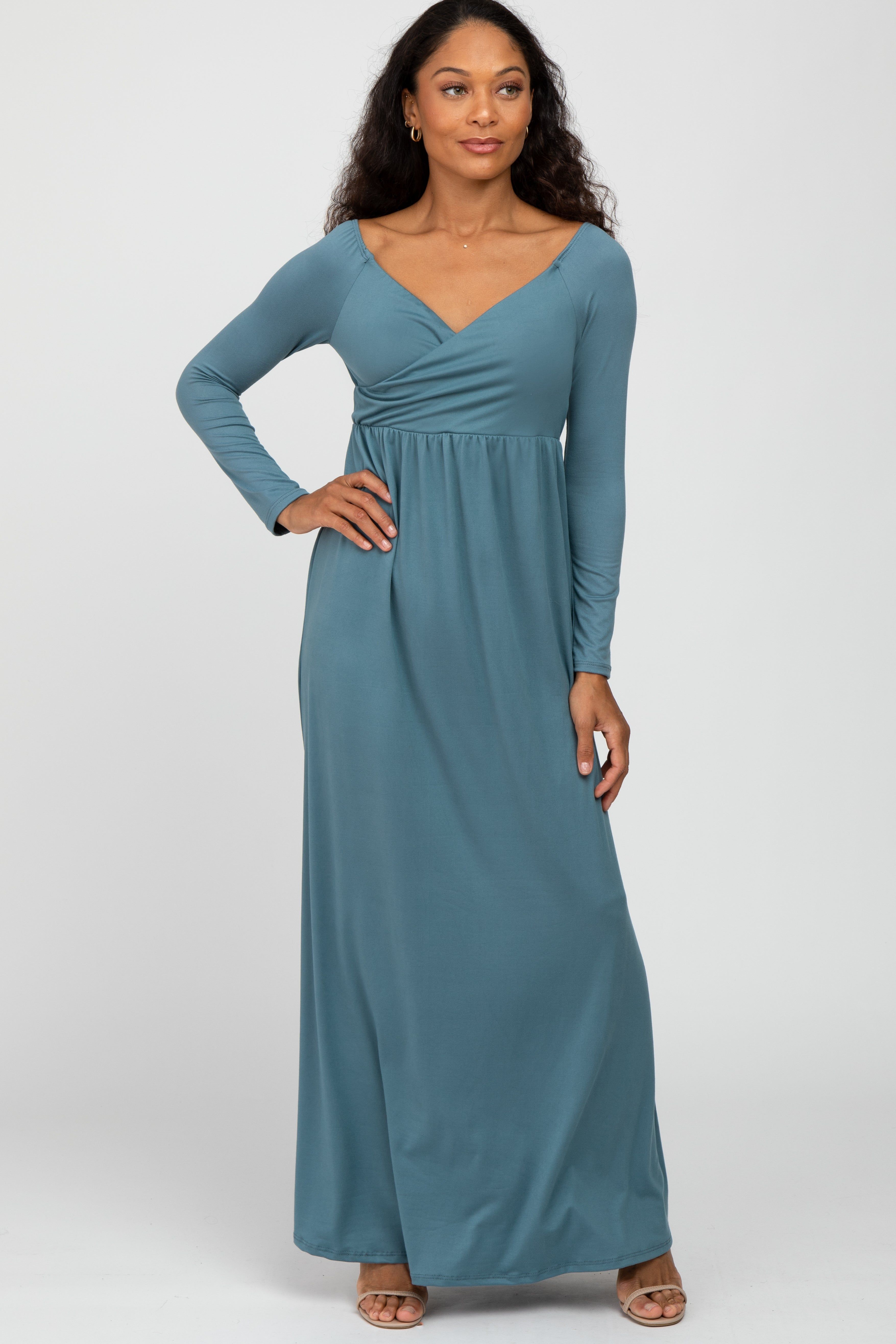Turquoise Wrap Front Empire Waist Maxi Dress sold by Pinkblush