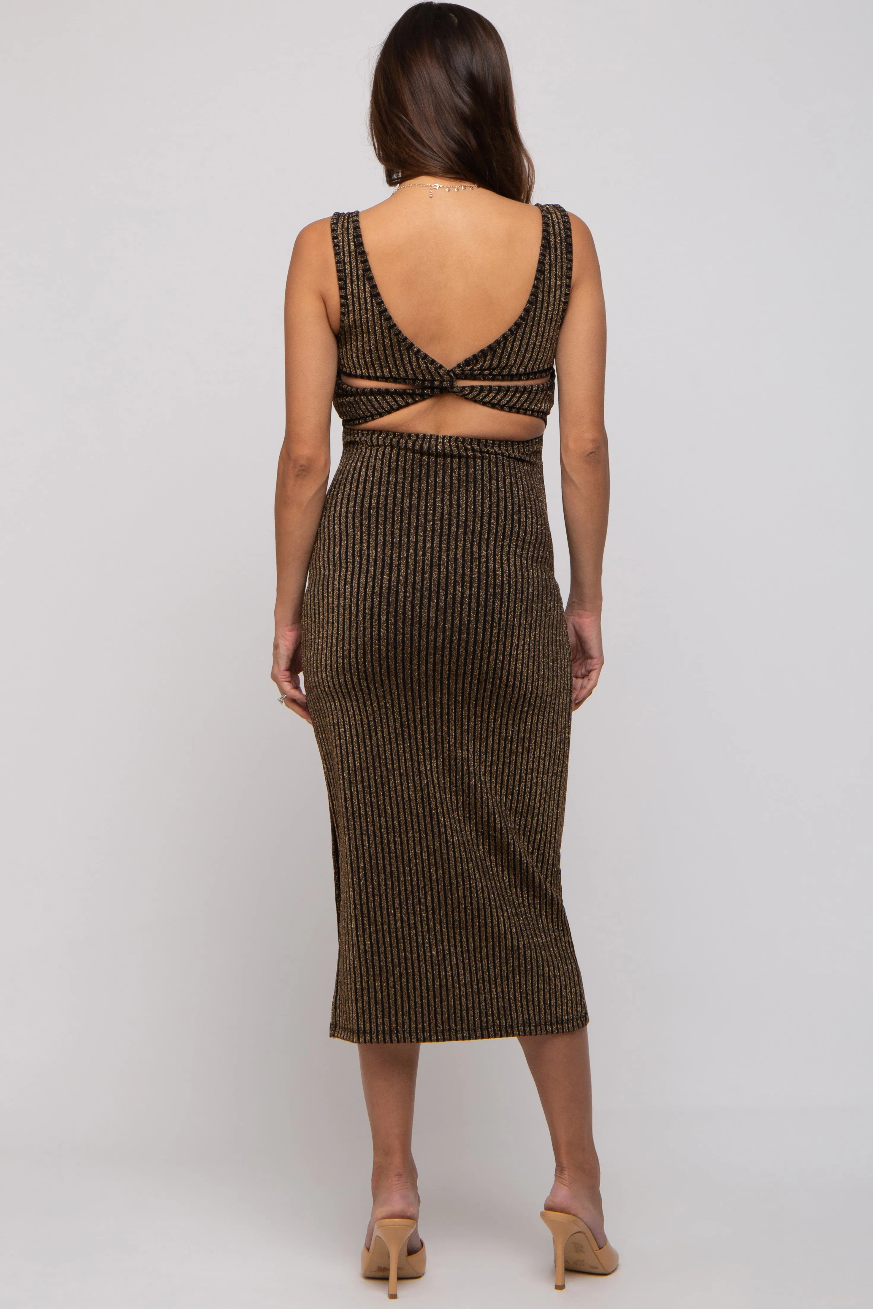 Black Metallic Ribbed Cut Out Back Maternity Midi Dress sold by Pinkblush product image thumbnail 2