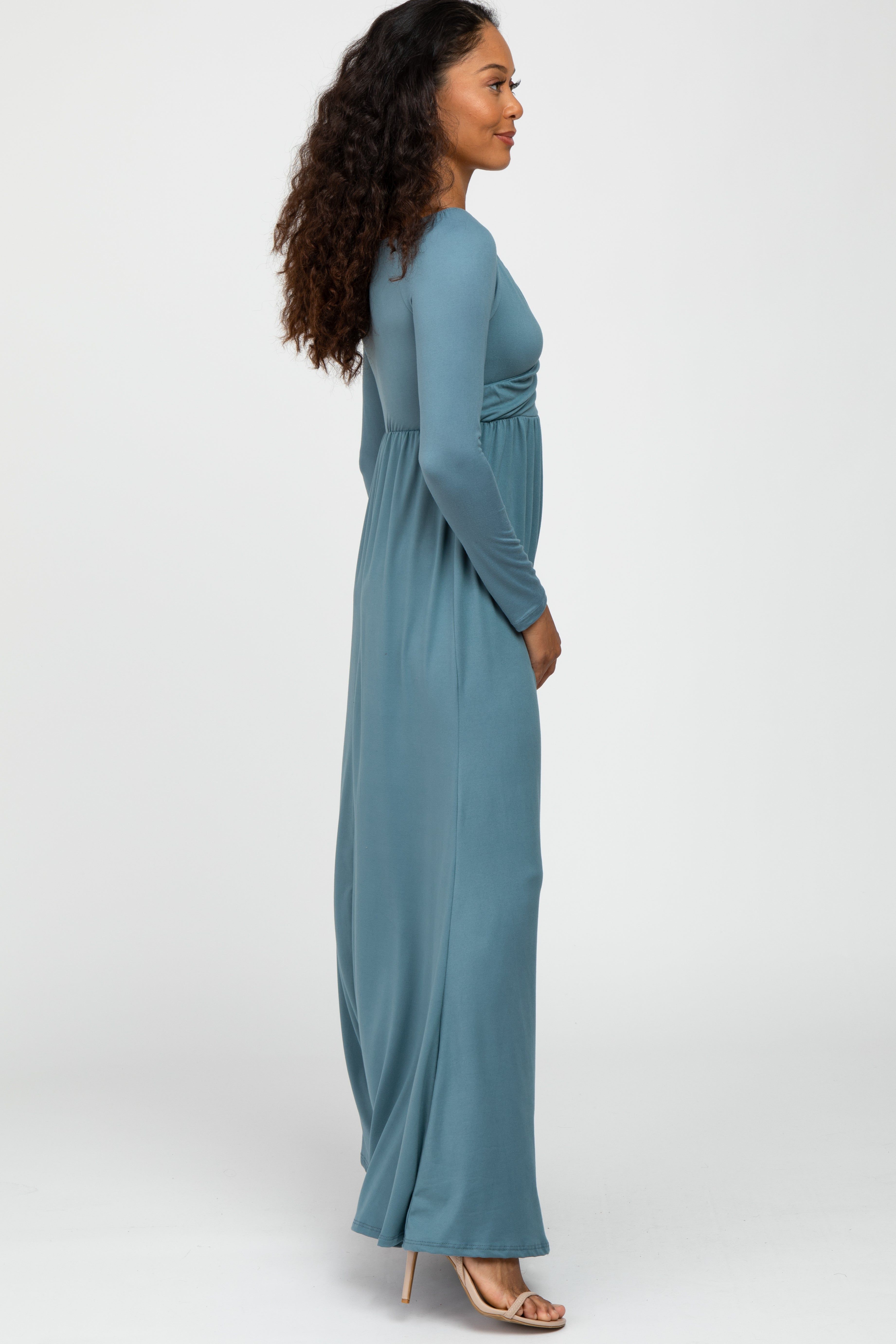 Turquoise Wrap Front Empire Waist Maxi Dress sold by Pinkblush product image thumbnail 2