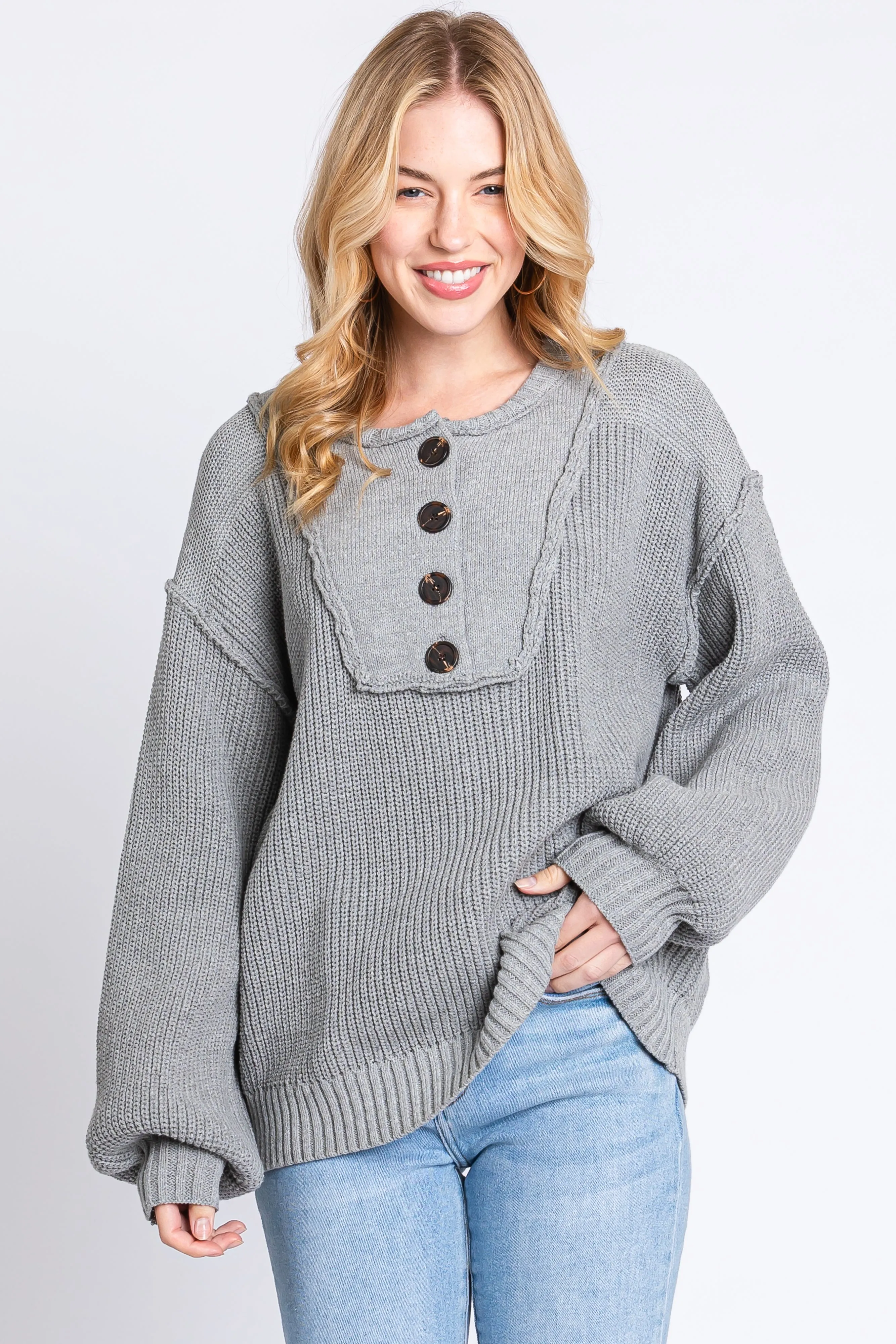 Grey Front Button Knit Maternity Sweater sold by Pinkblush product image thumbnail 5