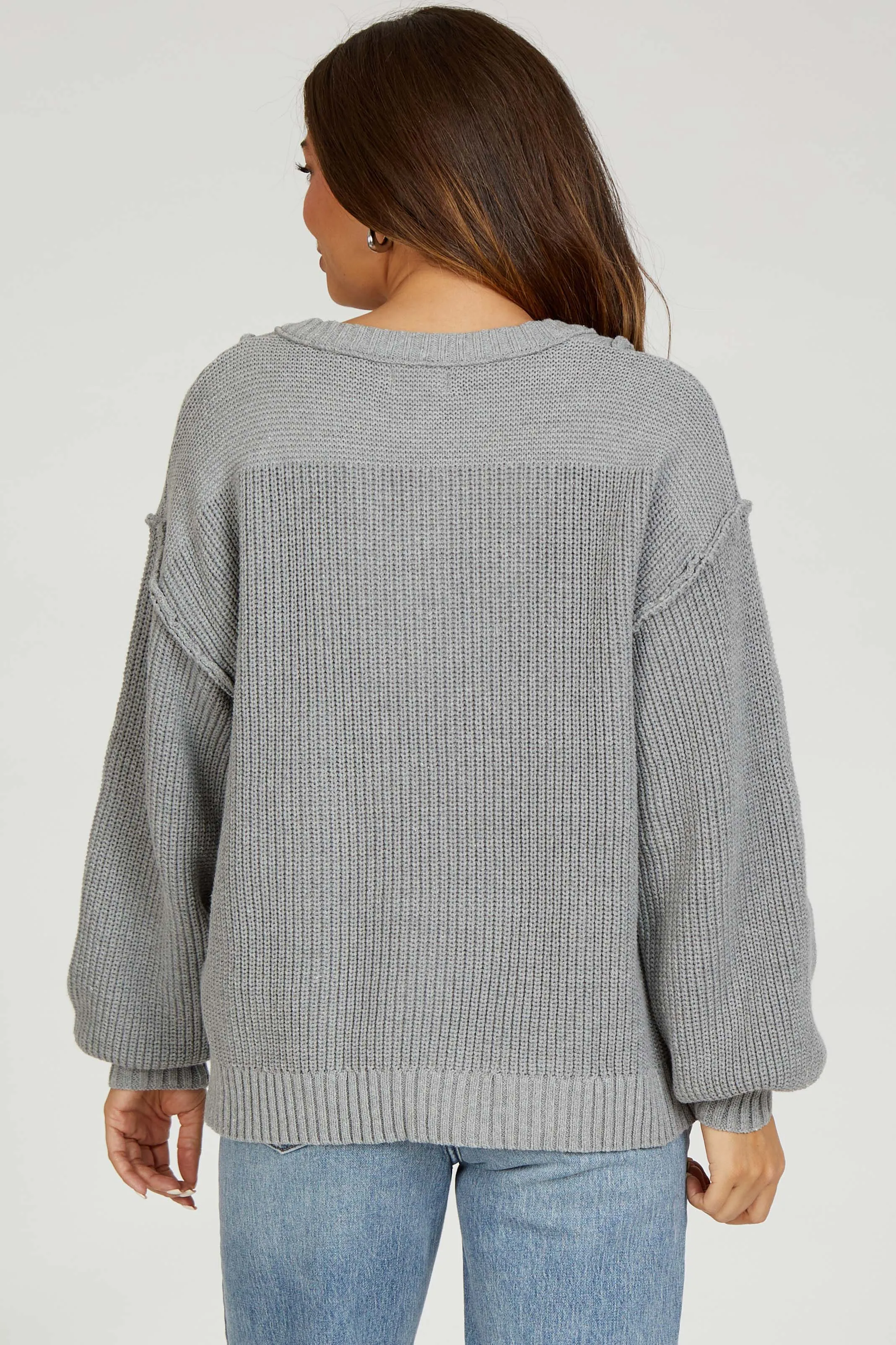 Grey Front Button Knit Maternity Sweater sold by Pinkblush product image thumbnail 3
