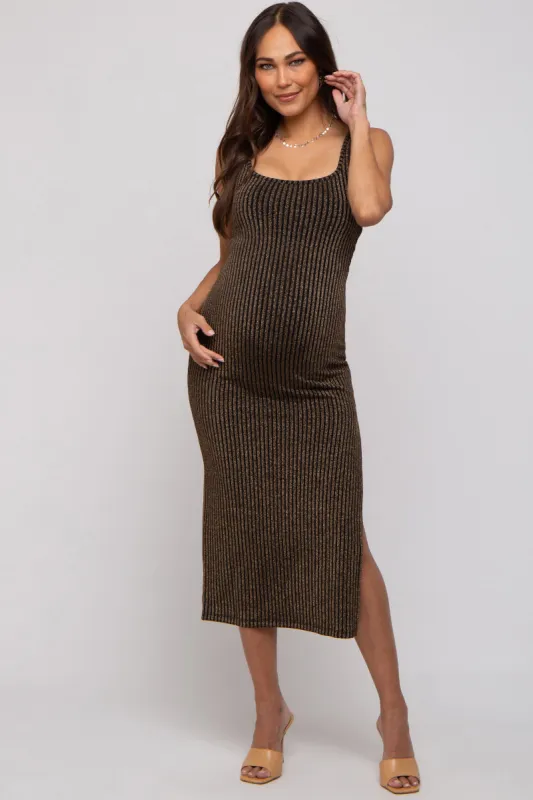 Black Metallic Ribbed Cut Out Back Maternity Midi Dress sold by Pinkblush