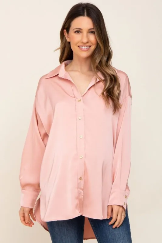 Light Pink Satin Button Up Maternity Blouse sold by Pinkblush