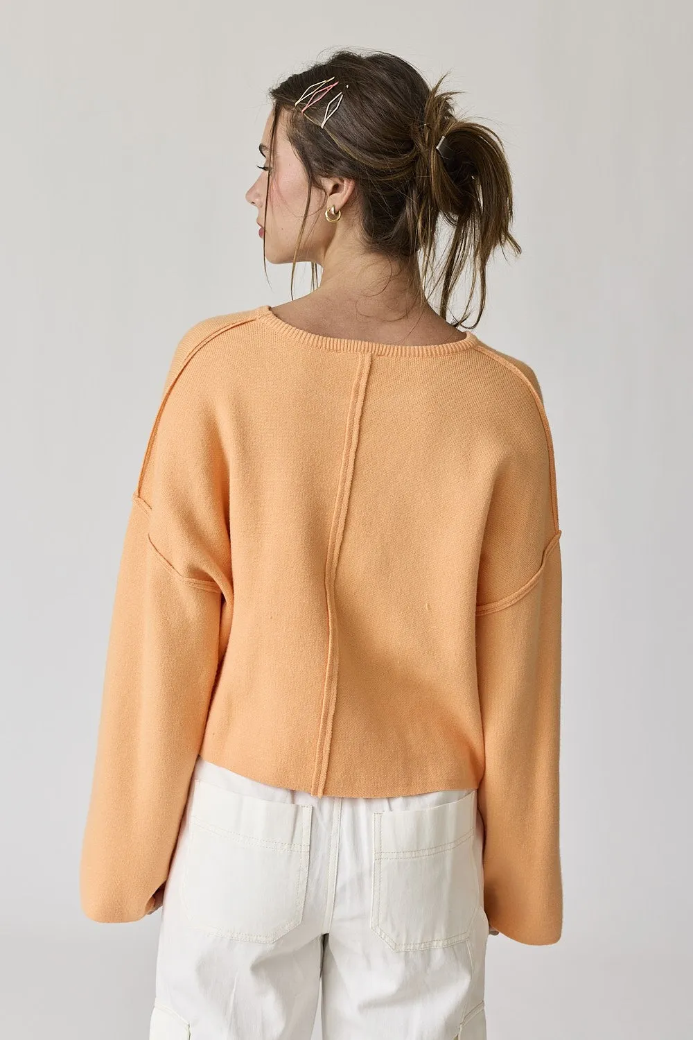 Peach Loose Fit Round Neck Crop Length Knit Top sold by Pinkblush product image thumbnail 5