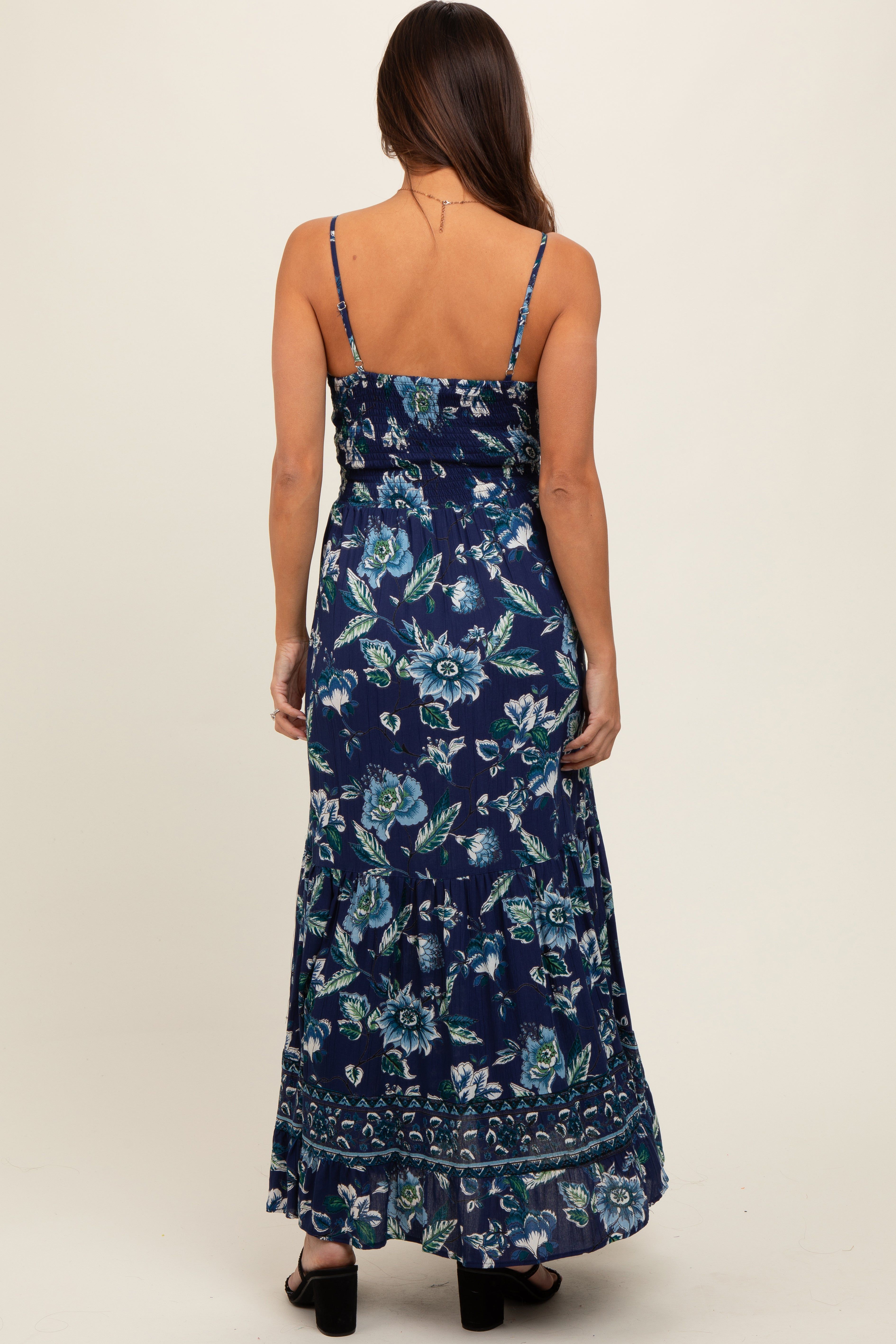 Navy Blue Floral Front Knot Twist Maternity Maxi Dress sold by Pinkblush product image thumbnail 4