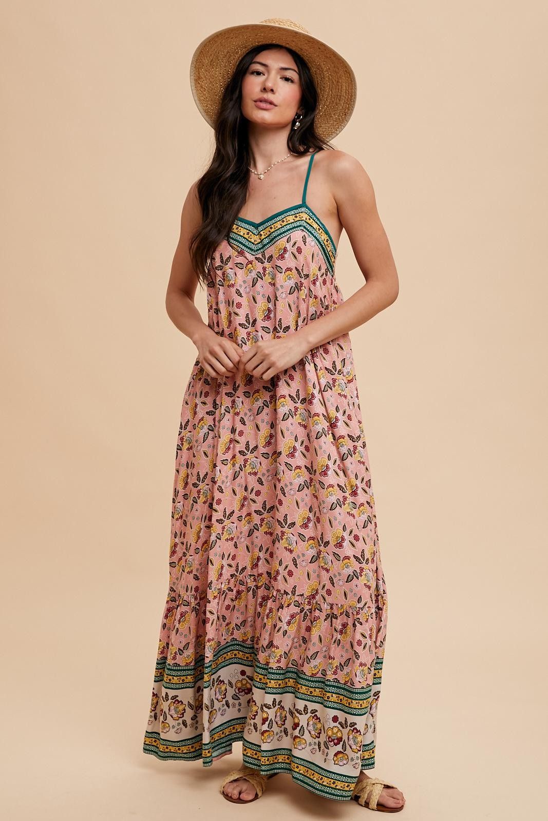 Pink Floral Border Print Lace Up Back Maternity Maxi Dress sold by Pinkblush product image thumbnail 4