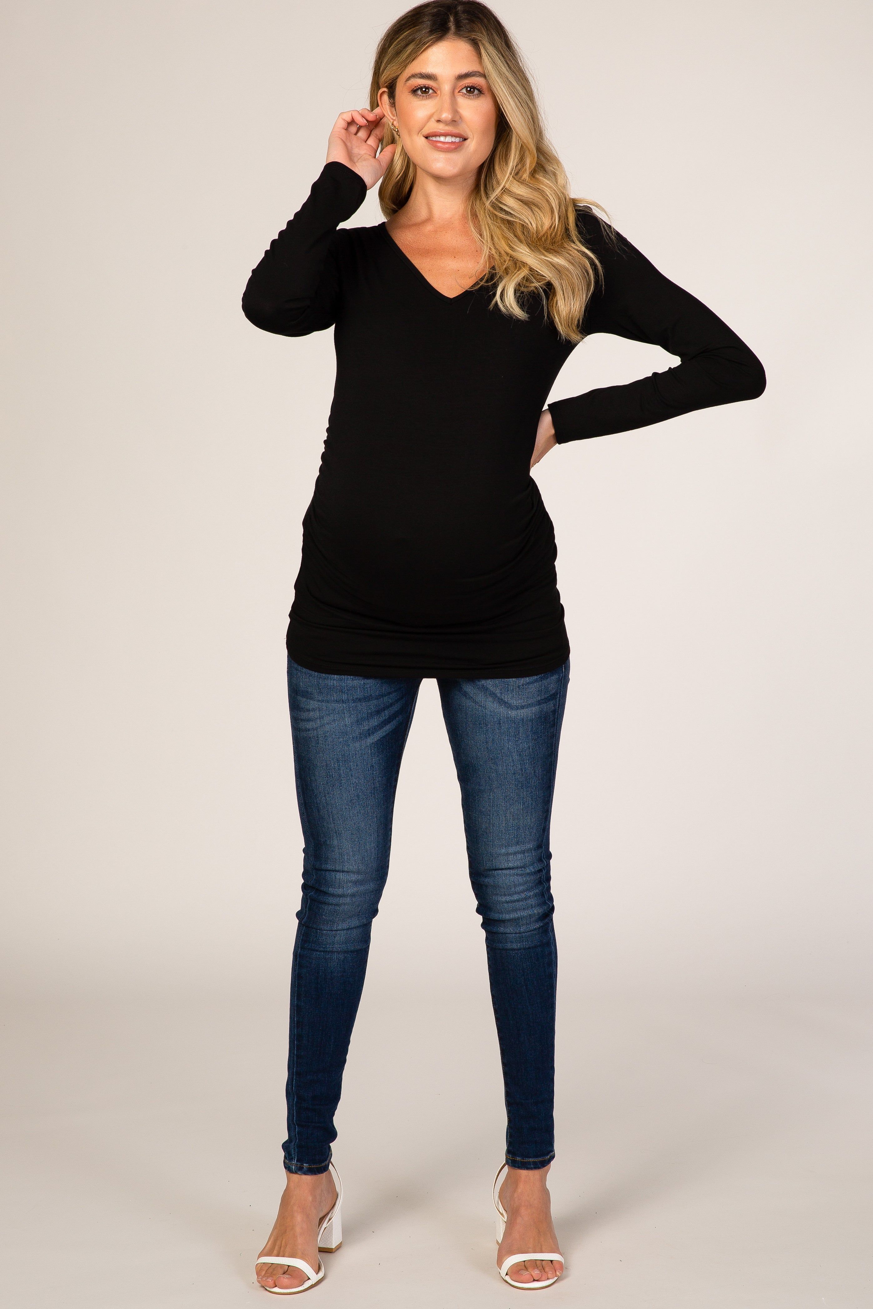 Black Long Sleeve Fitted Ruched Maternity Top sold by Pinkblush product image thumbnail 4