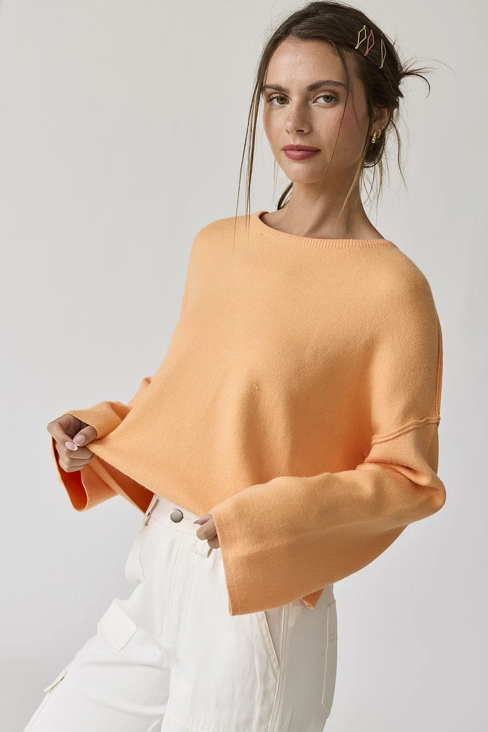 Peach Loose Fit Round Neck Crop Length Knit Top sold by Pinkblush product image thumbnail 3