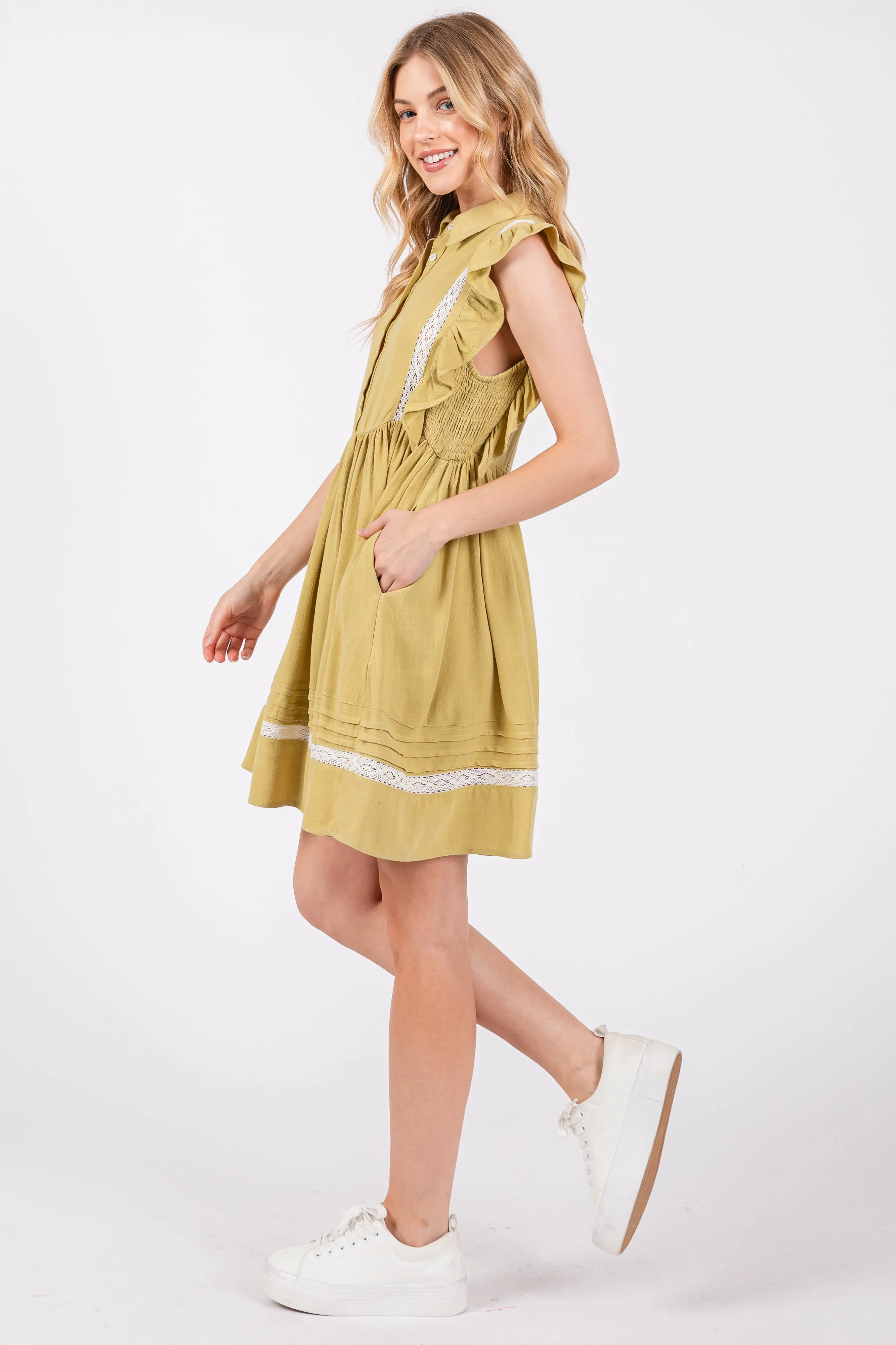 Lime Button Front Flutter Sleeve Mini Dress sold by Pinkblush product image thumbnail 3