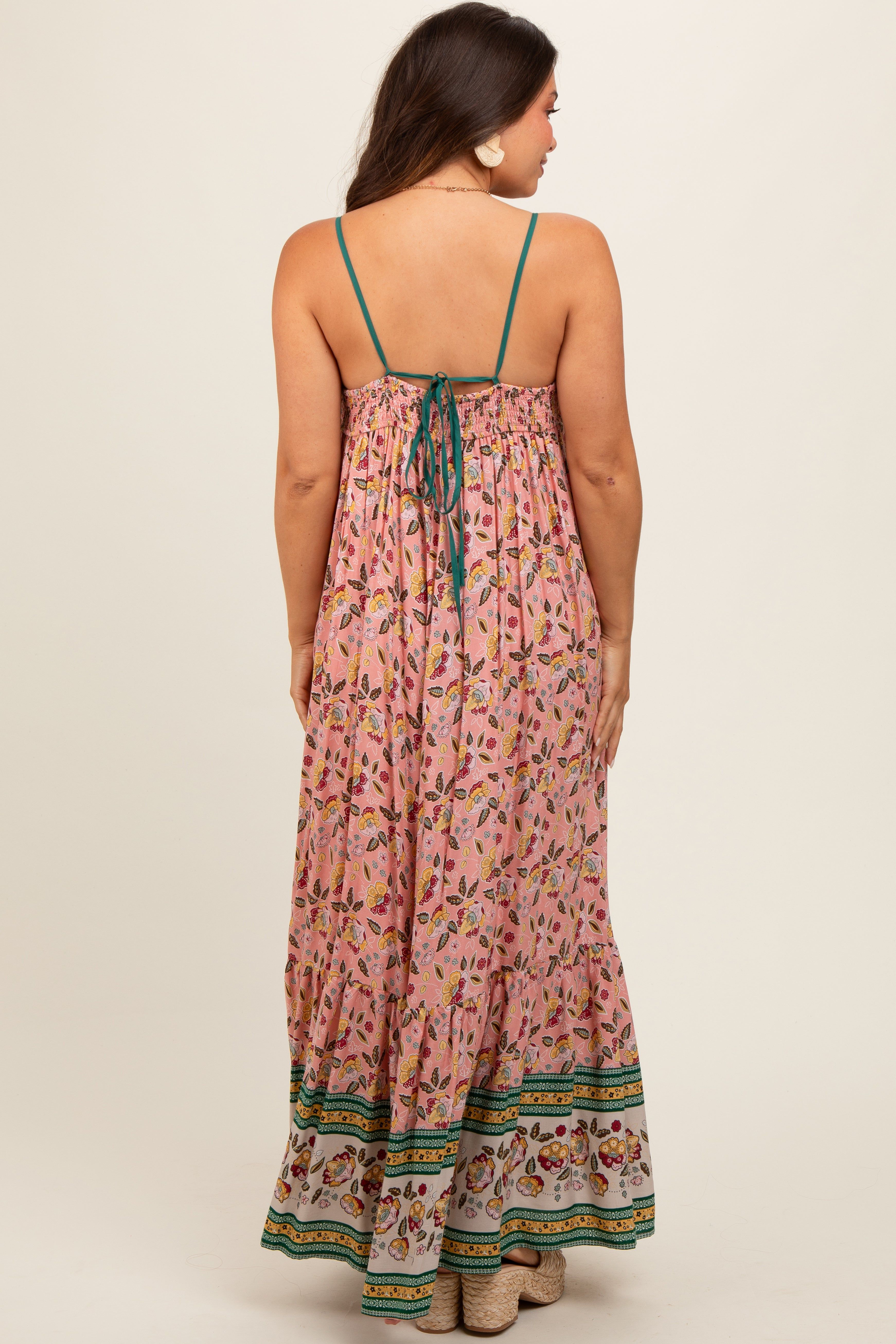 Pink Floral Border Print Lace Up Back Maternity Maxi Dress sold by Pinkblush product image thumbnail 3