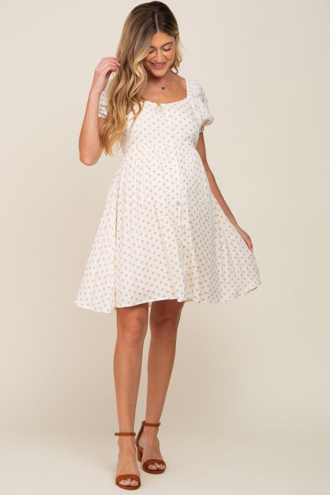 Yellow Floral Dotted Button Front Maternity Dress sold by Pinkblush product image thumbnail 4