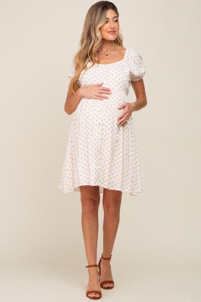 Yellow Floral Dotted Button Front Maternity Dress sold by Pinkblush product image thumbnail 5