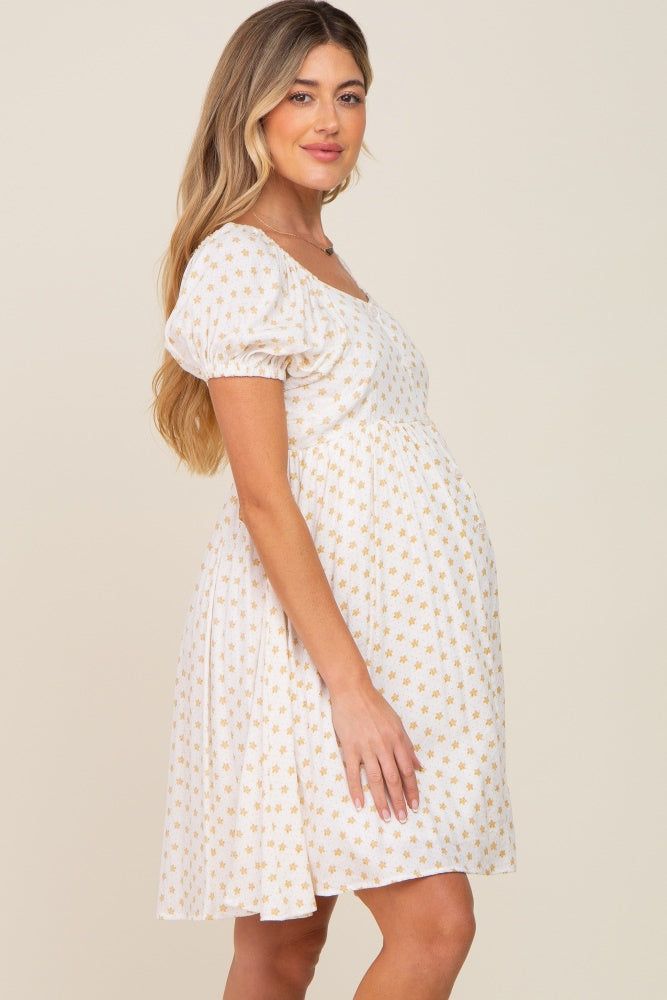Yellow Floral Dotted Button Front Maternity Dress sold by Pinkblush product image thumbnail 2