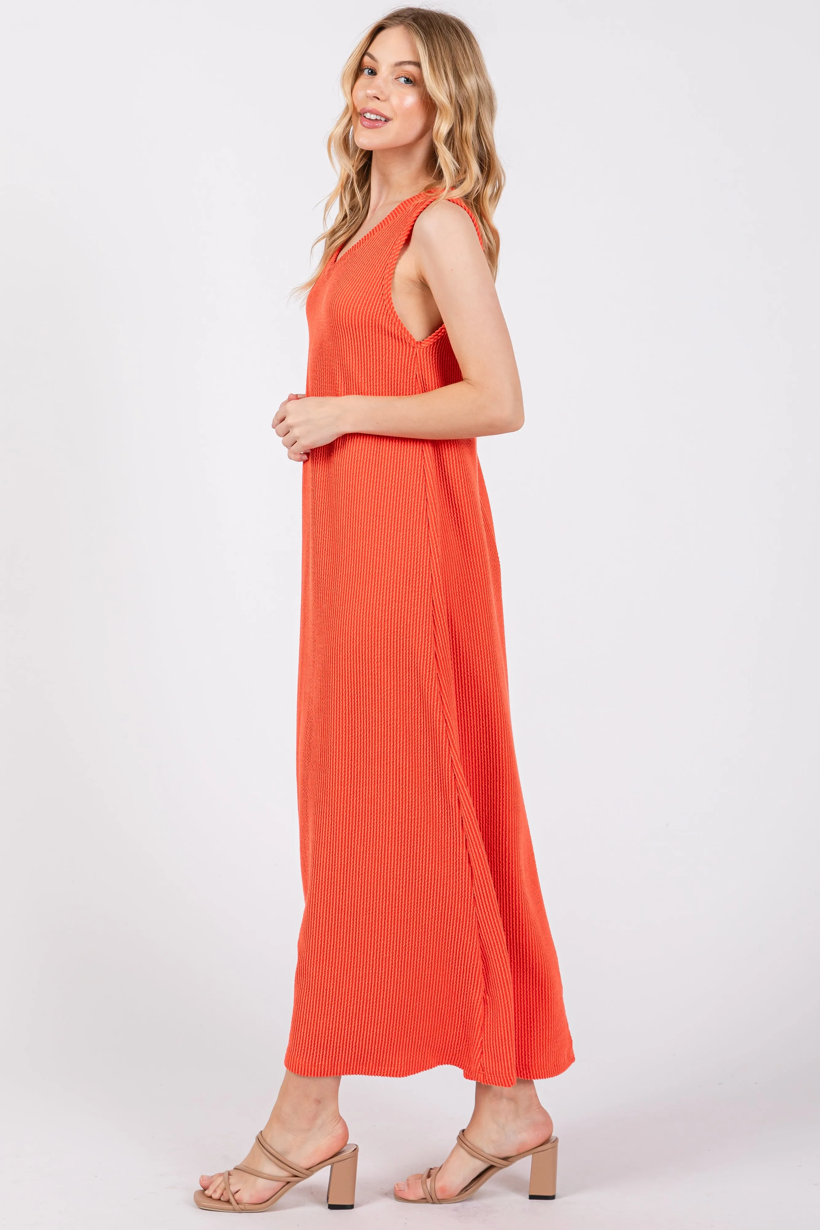 Orange Sleeveless Ribbed Maxi Dress sold by Pinkblush product image thumbnail 2