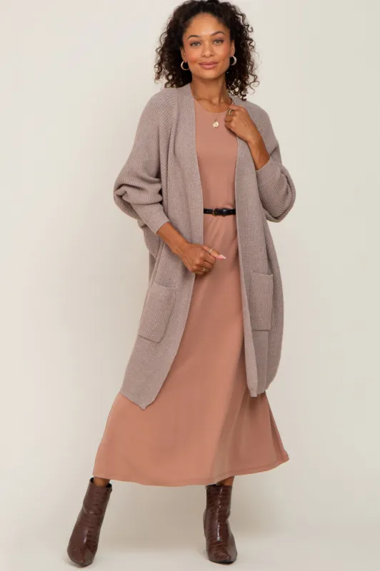 Taupe Pocketed Knit Cardigan sold by Pinkblush