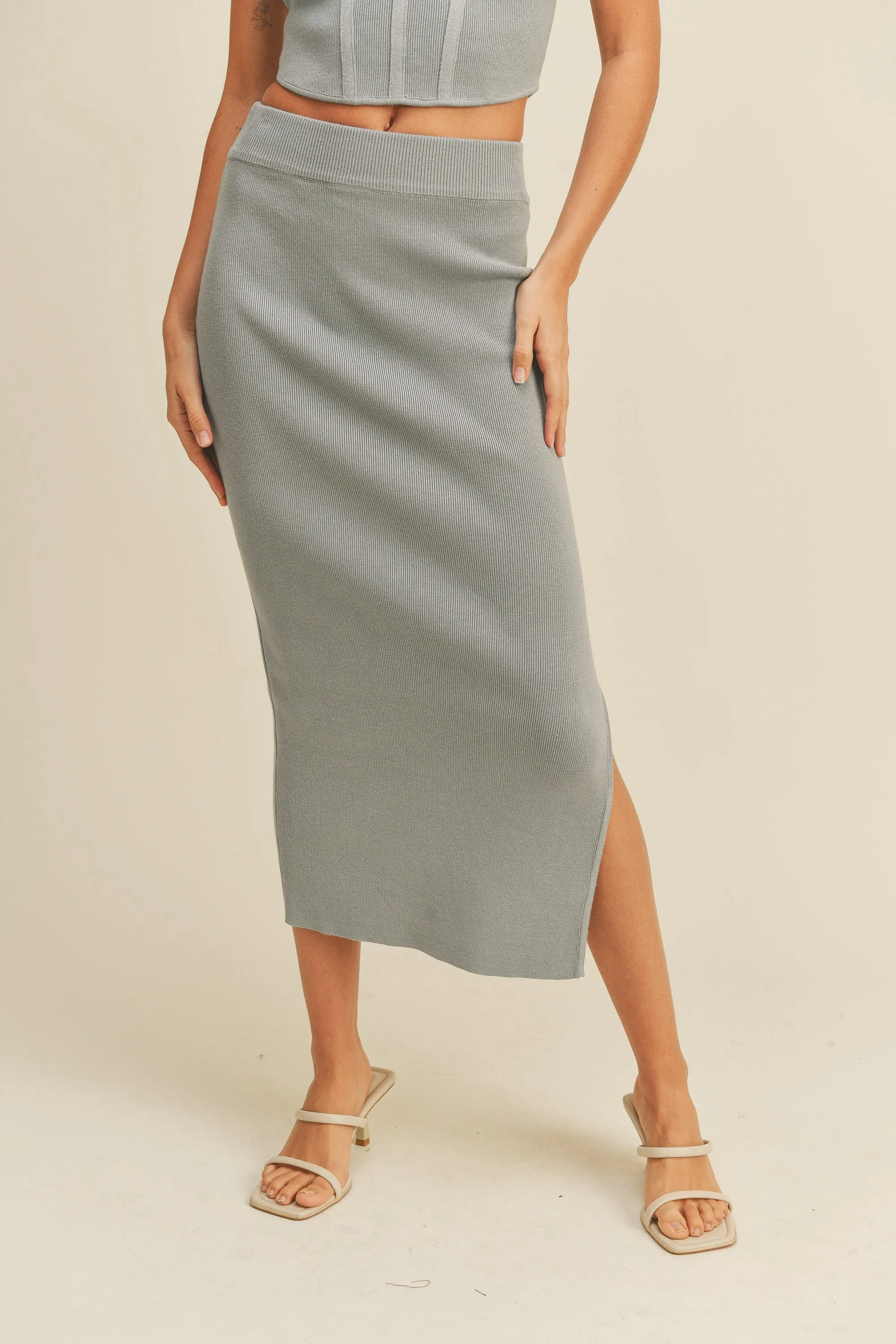 Grey Blue Rib Knit Midi Skirt sold by Pinkblush product image thumbnail 2