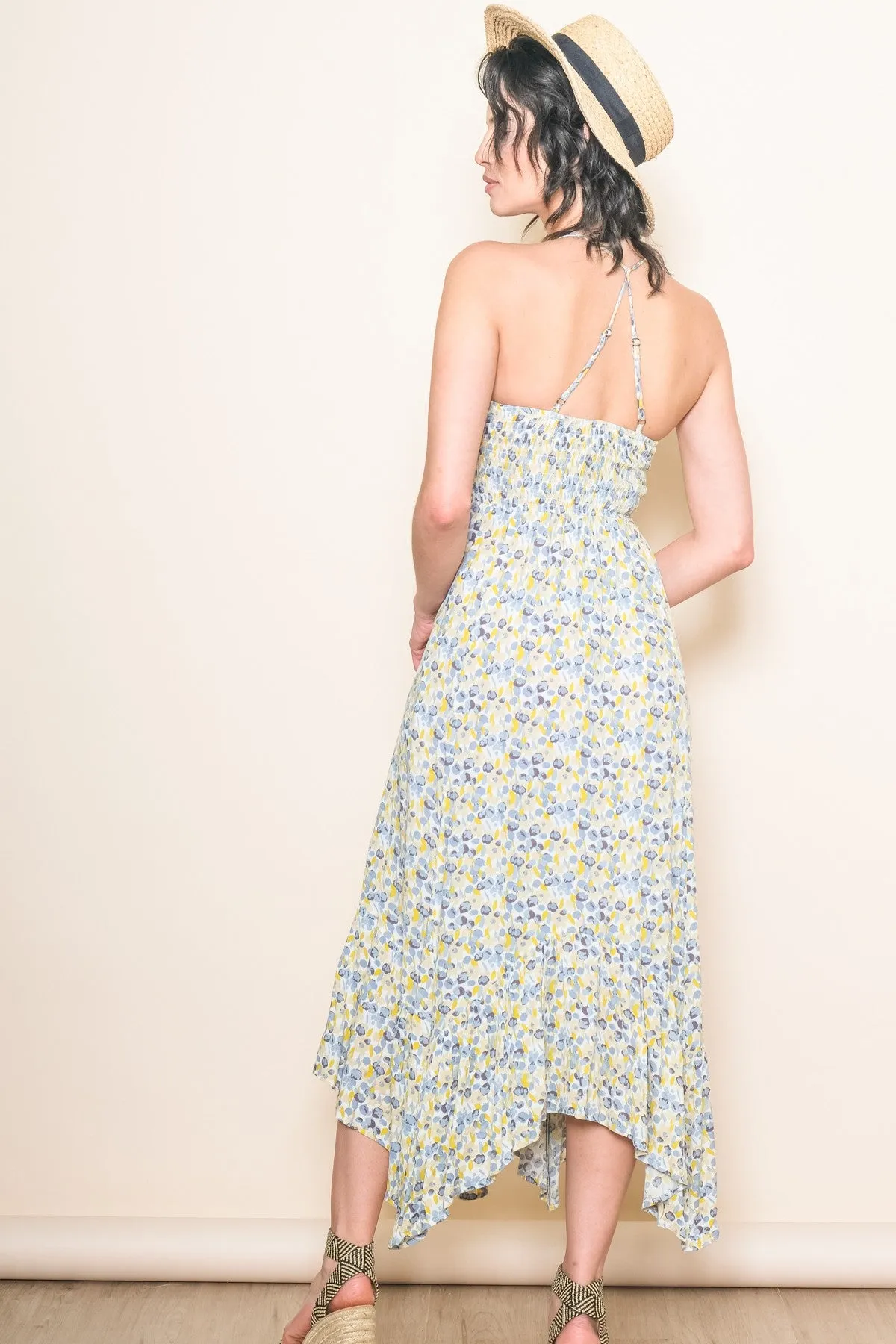 Teal Floral Smocked Halter Flowy Maxi Dress sold by Pinkblush product image thumbnail 3