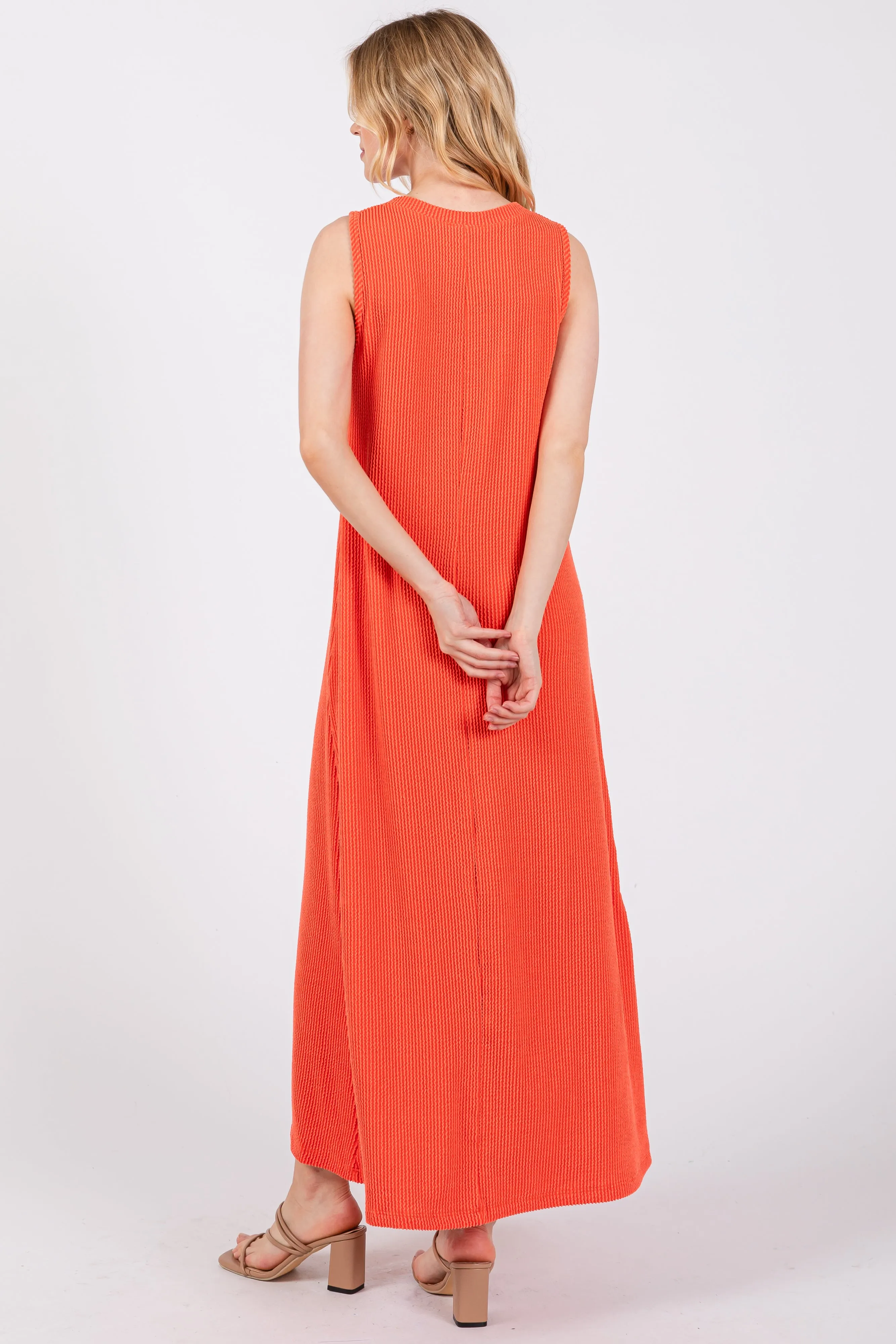 Orange Sleeveless Ribbed Maxi Dress sold by Pinkblush product image thumbnail 3