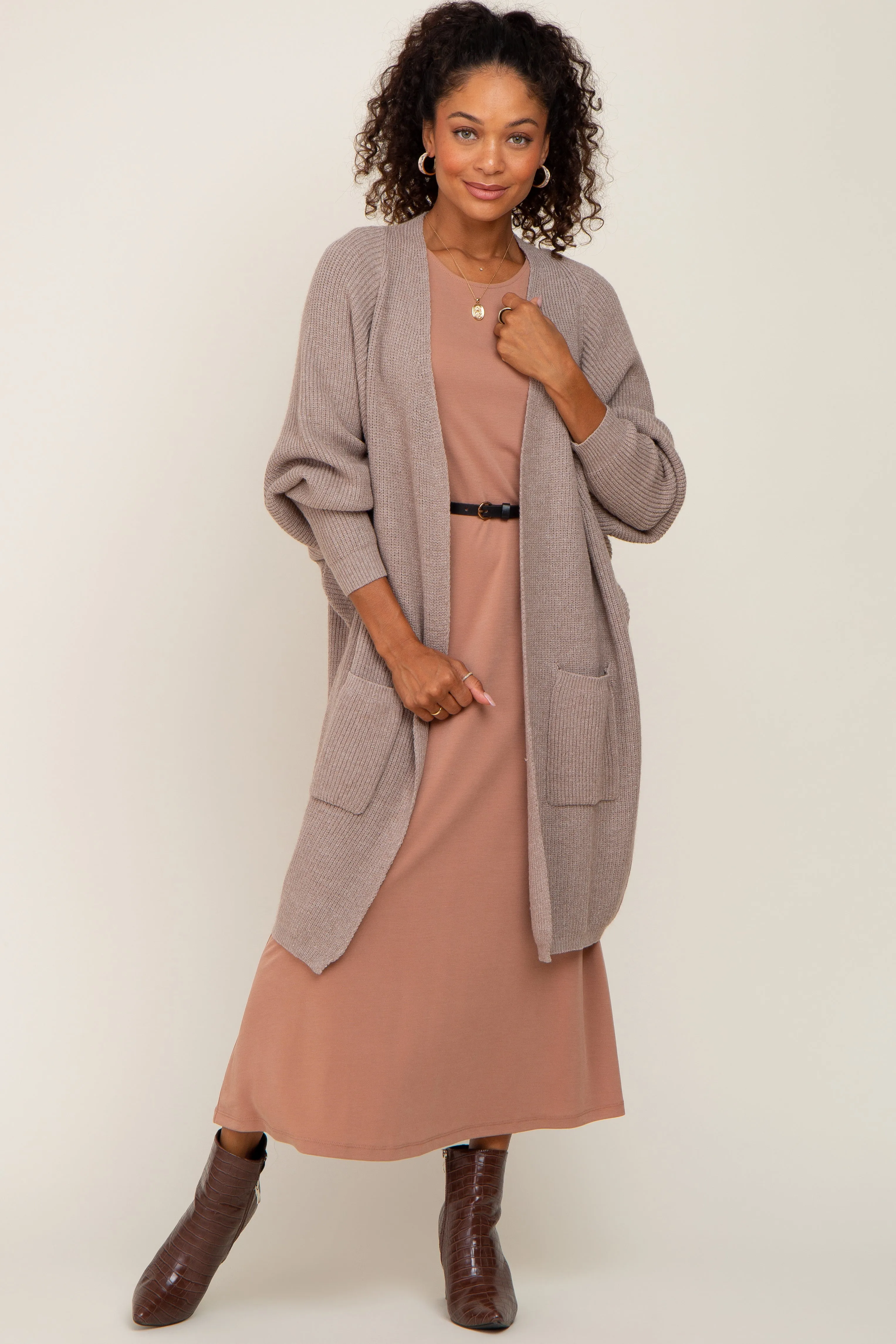 Taupe Pocketed Knit Cardigan sold by Pinkblush product image thumbnail 5