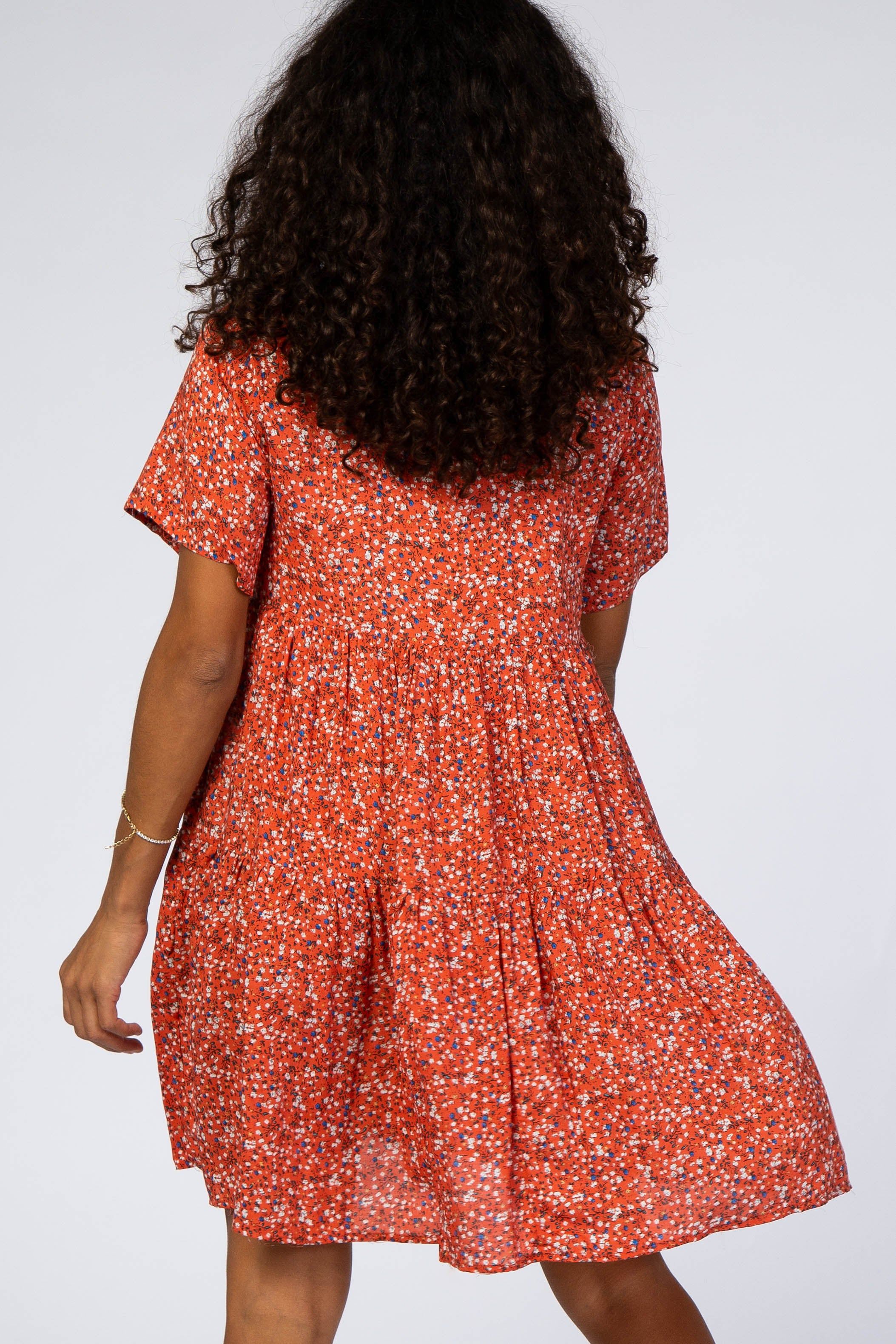 Rust Floral Button Front Mini Dress sold by Pinkblush product image thumbnail 3