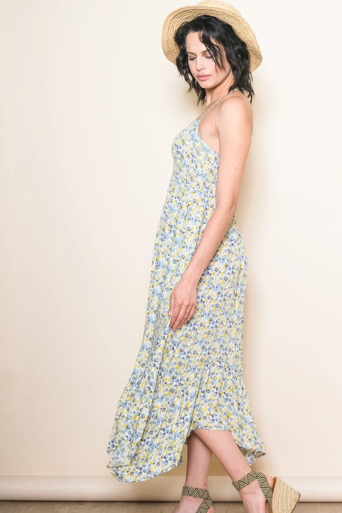 Teal Floral Smocked Halter Flowy Maxi Dress sold by Pinkblush product image thumbnail 2