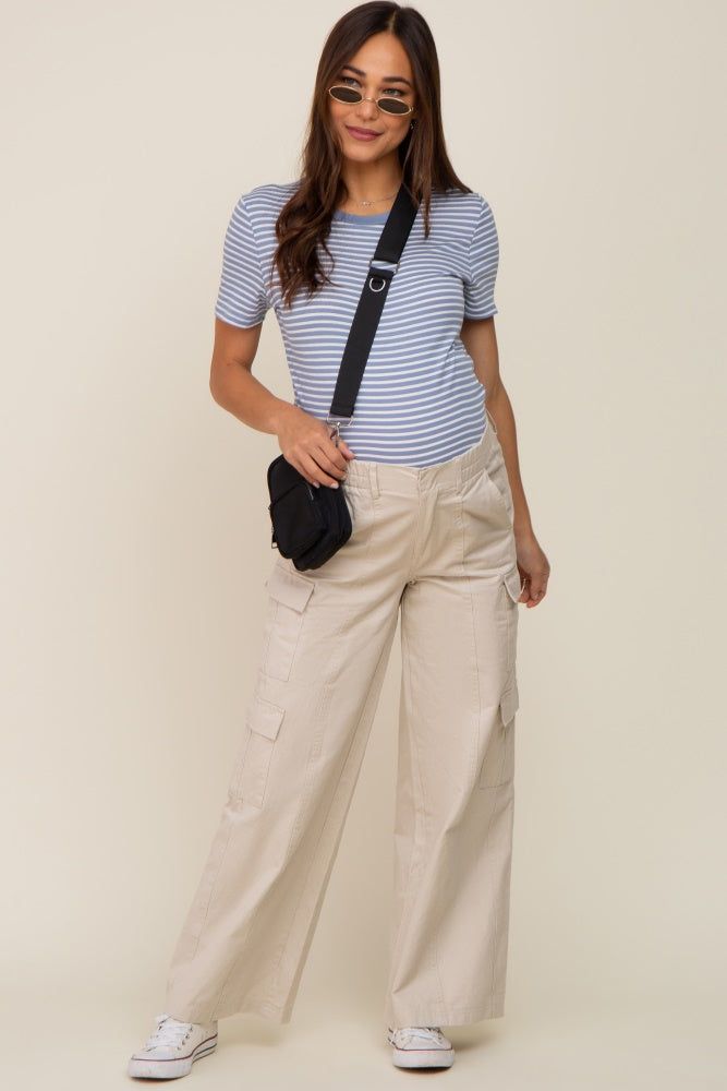 Beige Maternity Double Pocket Wide Leg Cargo Pants sold by Pinkblush product image thumbnail 5