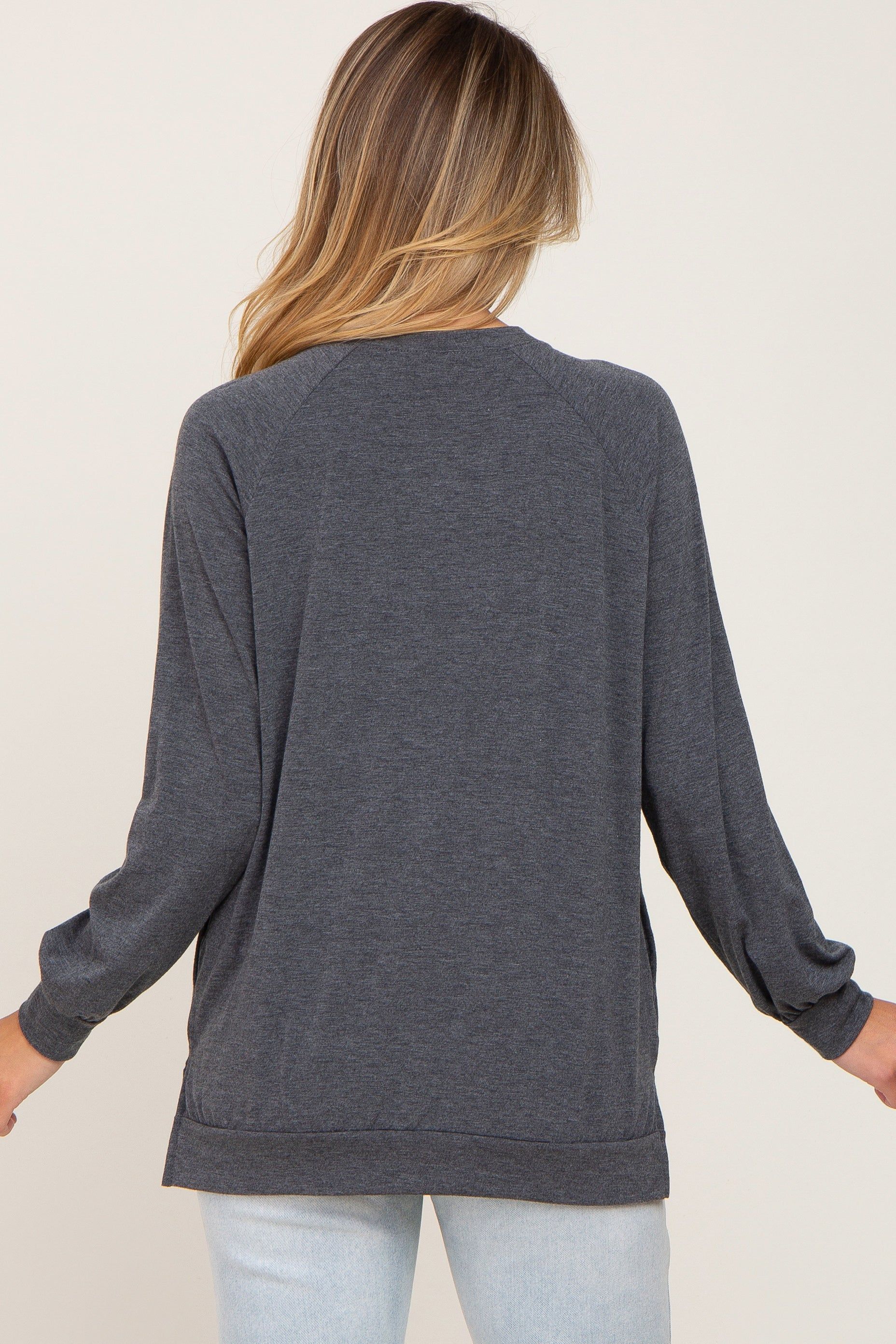 Charcoal Hi-Low Side Slit Long Sleeve Top sold by Pinkblush product image thumbnail 3