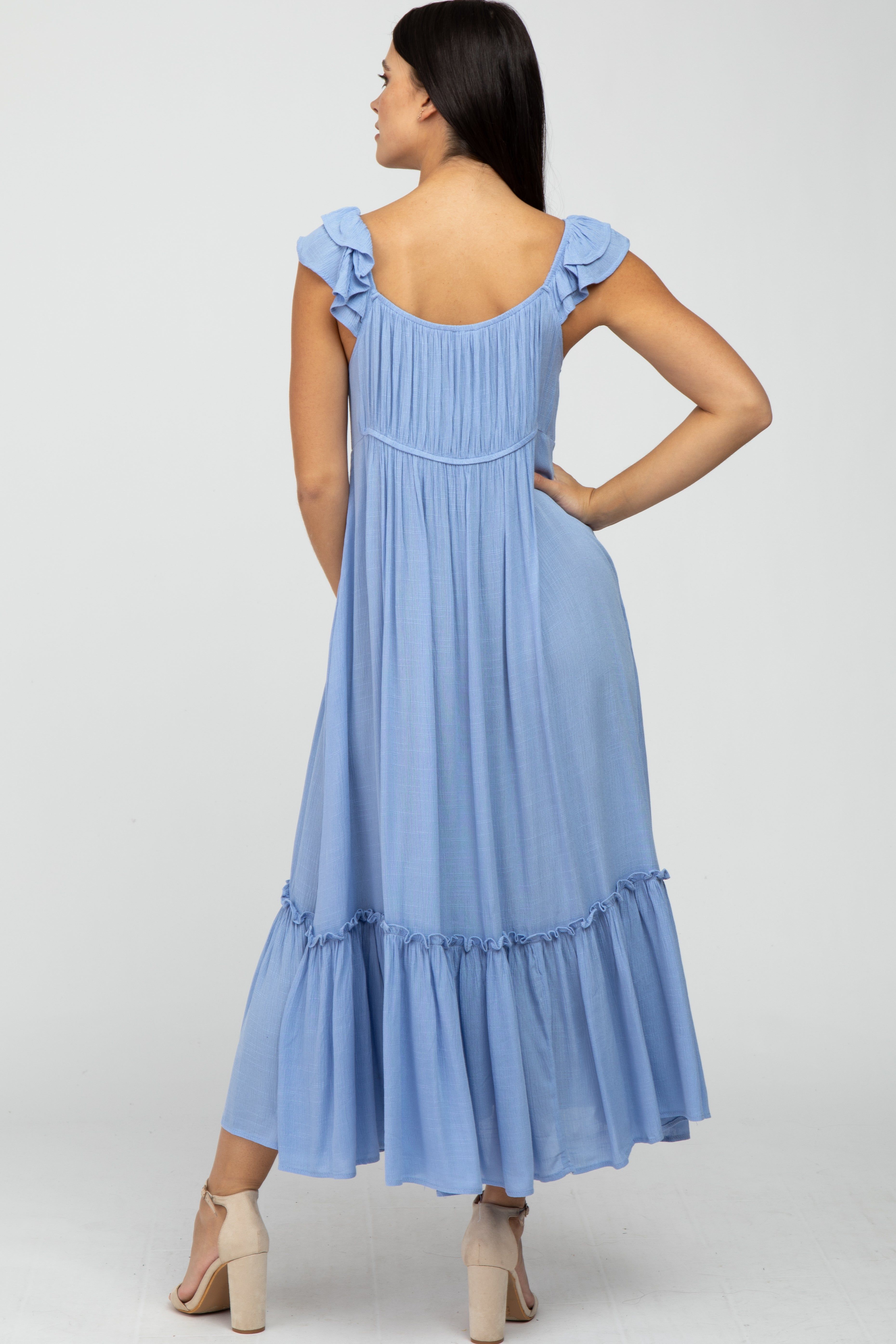 Light Blue Ruffle Accent Maxi Dress sold by Pinkblush product image thumbnail 4