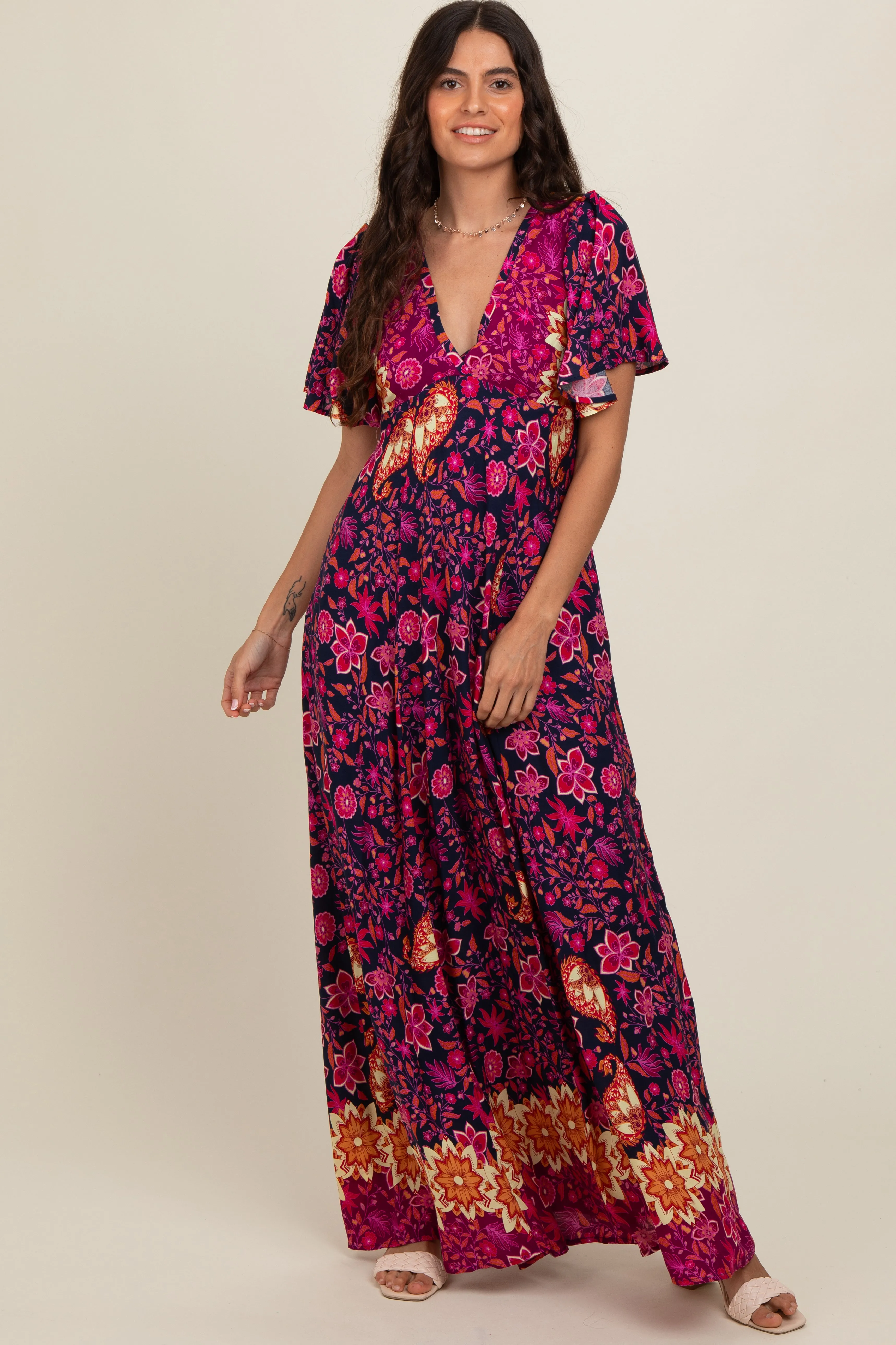 Navy Blue Mixed Floral Maxi Dress sold by Pinkblush product image thumbnail 3