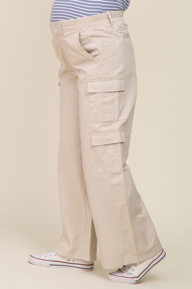 Beige Maternity Double Pocket Wide Leg Cargo Pants sold by Pinkblush product image thumbnail 3