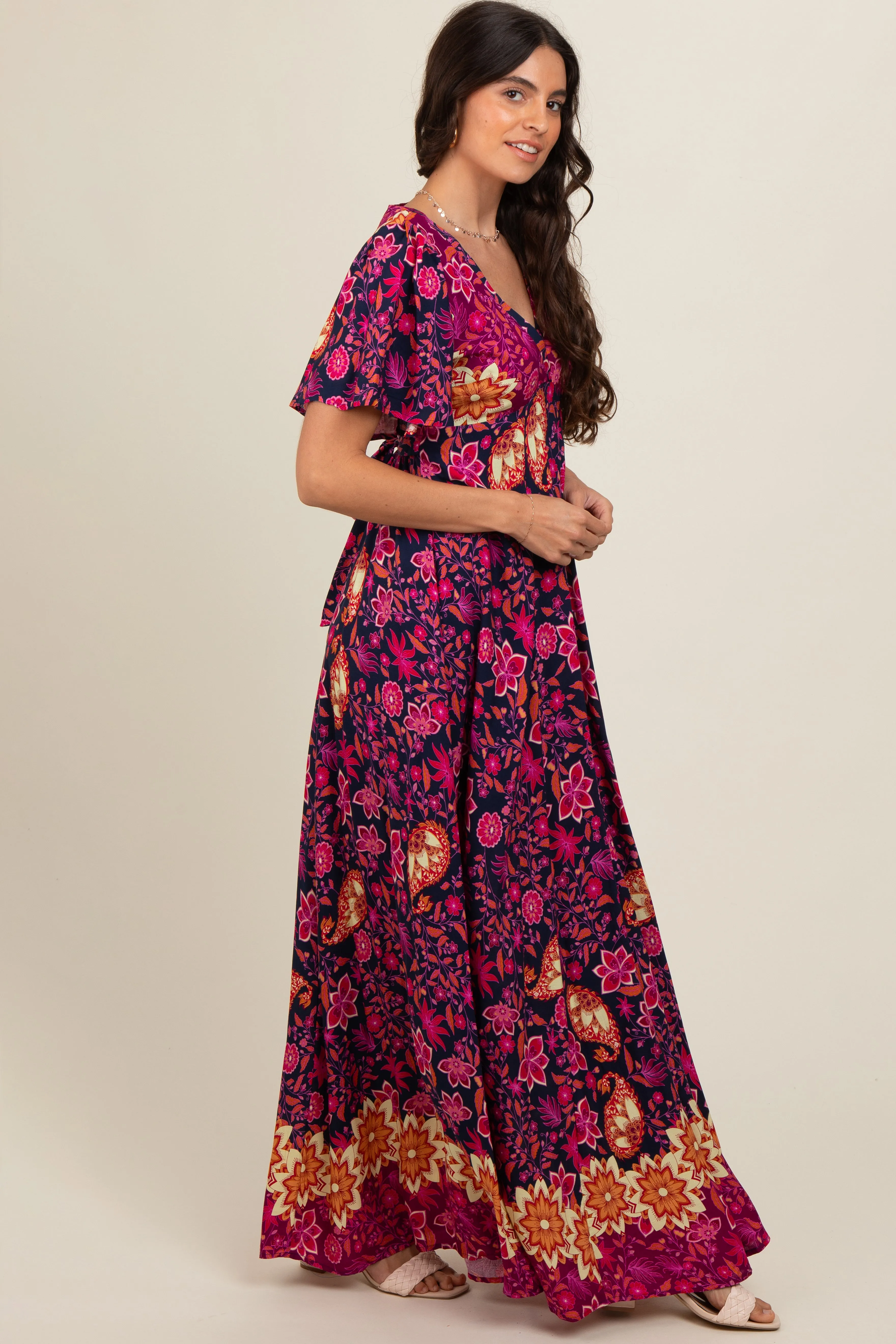 Navy Blue Mixed Floral Maxi Dress sold by Pinkblush product image thumbnail 4